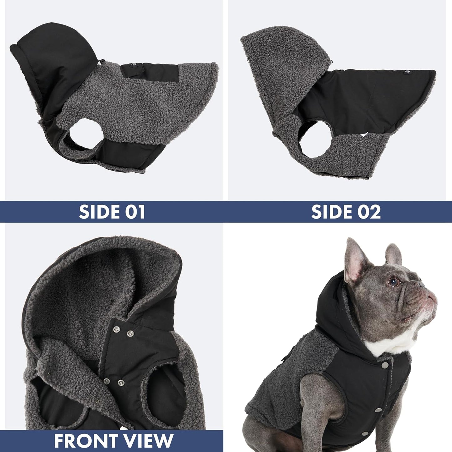 Spark Paws Reversible Dog Sweater, Sherpa Jacket Vest with Warm Fleece Lining, Warm Coat for Winter, Suitable for Small Medium, Large, XL XXL Dogs - Black and Grey - XL
