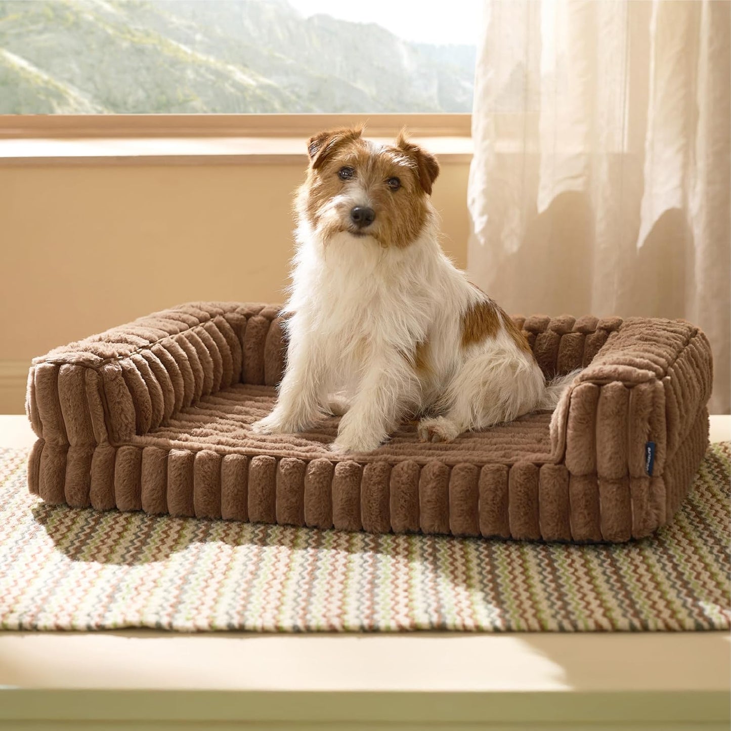 Bedsure Orthopedic Dog Bed for Medium Dogs, Waterproof Memory Foam Medium Pet Beds with Sides, Non-Slip Bottom and Egg-Crate Foam Dog Couch Sofa with Washable Removable Corduroy Cover, Brown