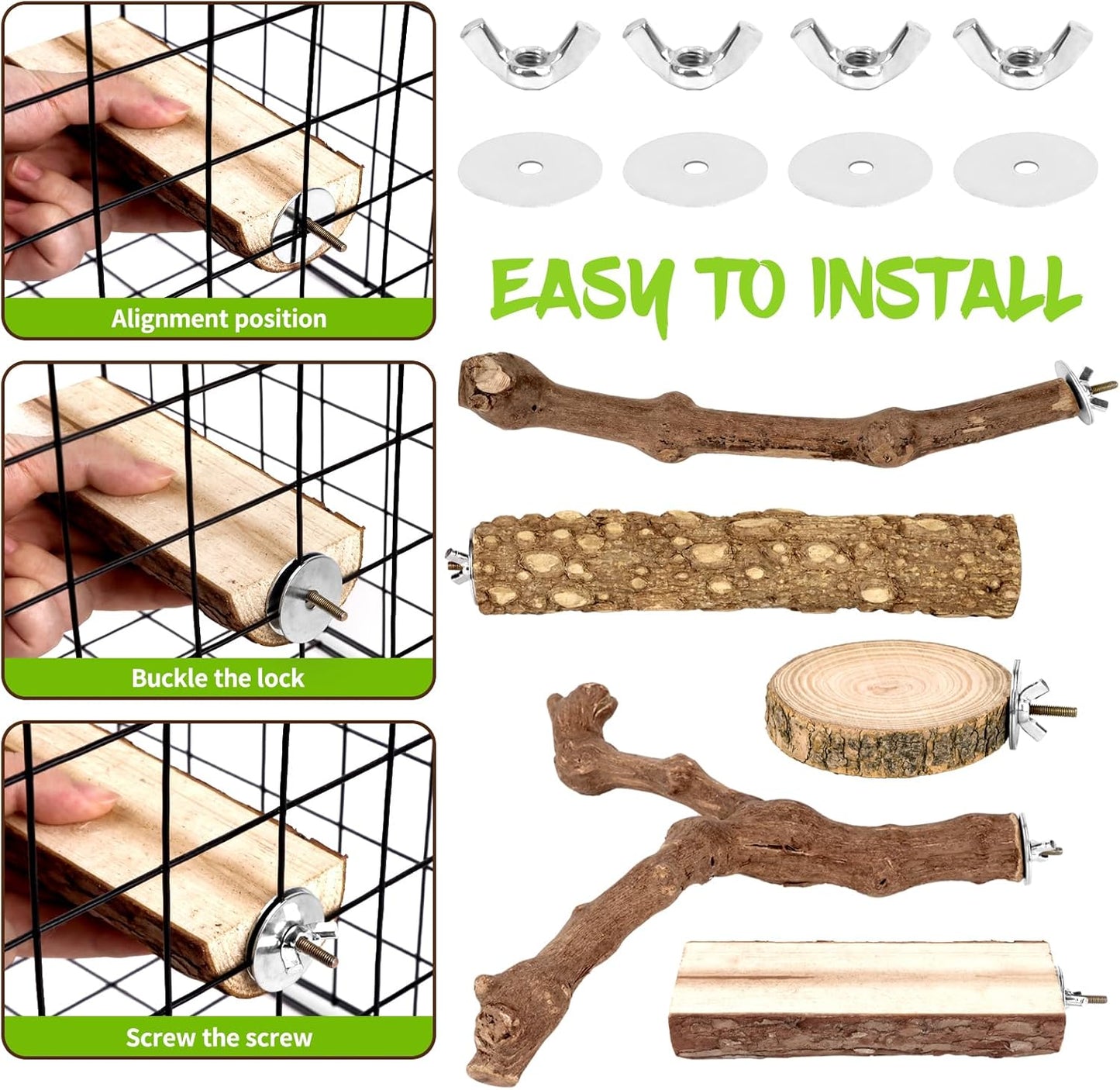 Natural Wood Bird Perches for Cage, Parrot Perch Stand & Platform, Bird Cage Accessories for Parakeets, Cockatiels, Conures, Lovebirds (Brown, Natural Grapewood Variety Set - 8PCS)