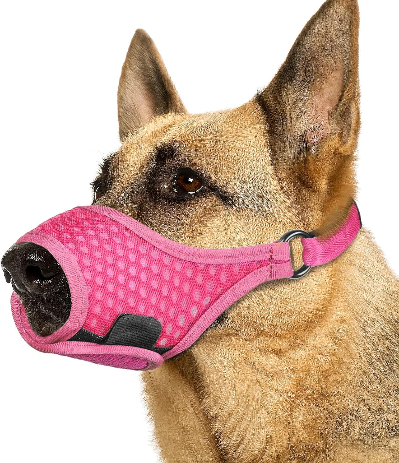 LUCKYPAW Soft Muzzle for Medium Large Sized Dogs Beagle Labrador German Shepherd, Dog Muzzle to Prevent Biting Chewing, Adjustable Breathable Mouth Guard for Grooming Walking Training(Hot Pink, L)