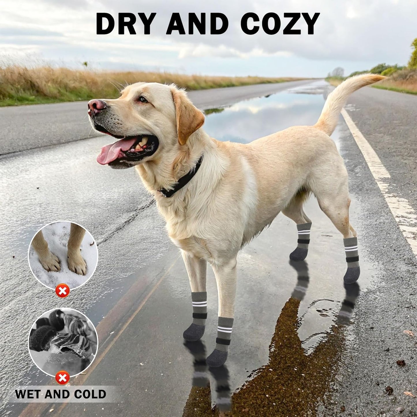 SCENEREAL Anti Slip Dog Boots & Paw Protectors for Hardwood Floor, Extended Dog Socks to Prevent Licking Paws, Waterproof Pet Snow Rain Shoe for Winter Large Senior Dogs, Grey XL