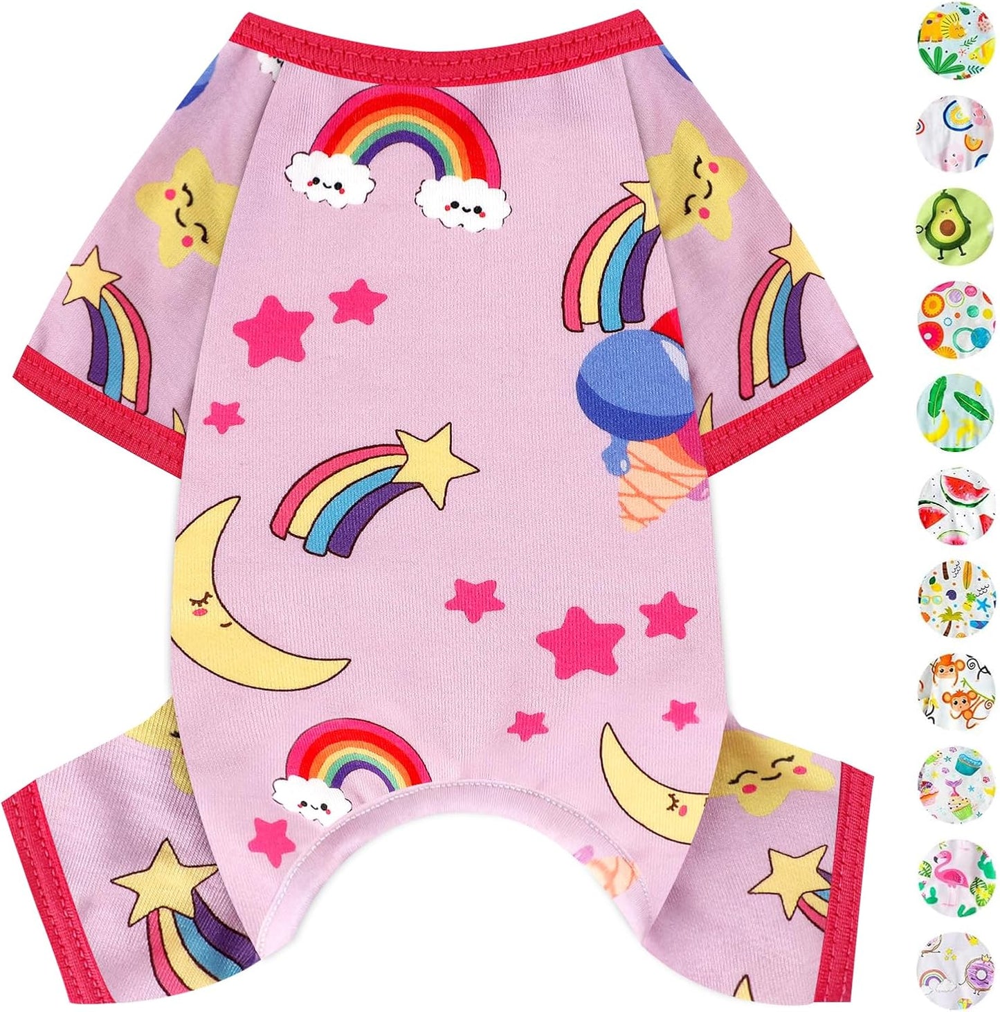 Dog Pajamas Pjs Spring Summer Dog Clothes for Small Dogs Girl - Female - Small Size Dogs, Soft Stretchy Puppy Clothes Doggie Onesies Cat Pet Jammies Outfit, Rainbow Pink, S