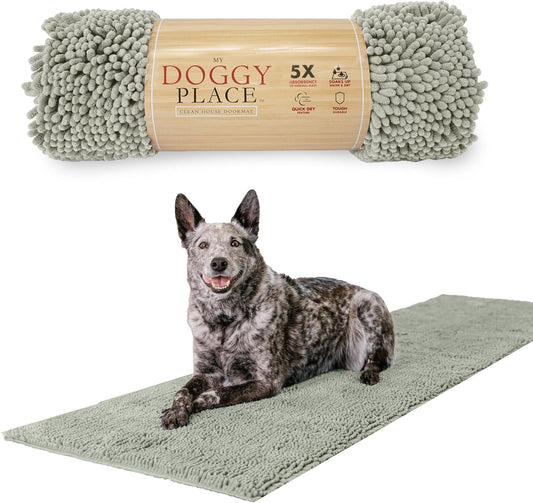 My Doggy Place Microfiber Dog Mat for Muddy Paws, 8' x 2' Light Gray - Non-Slip, Absorbent and Quick-Drying Dog Paw Cleaning Mat, Washer and Dryer Safe - Hallway Runner
