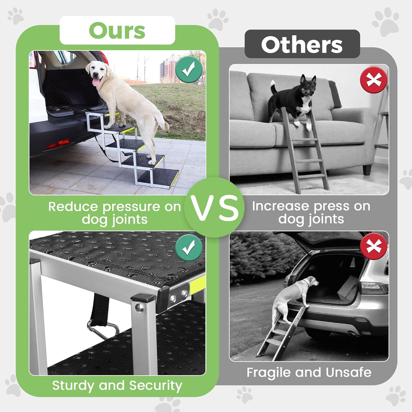 Sturdy 5-Step Aluminum Frame Dog Stair with 1680D PVC Fabric - Non-Slip, Lightweight & Portable - Ideal for Car, SUV, Truck Access - Black (98x67x43cm)