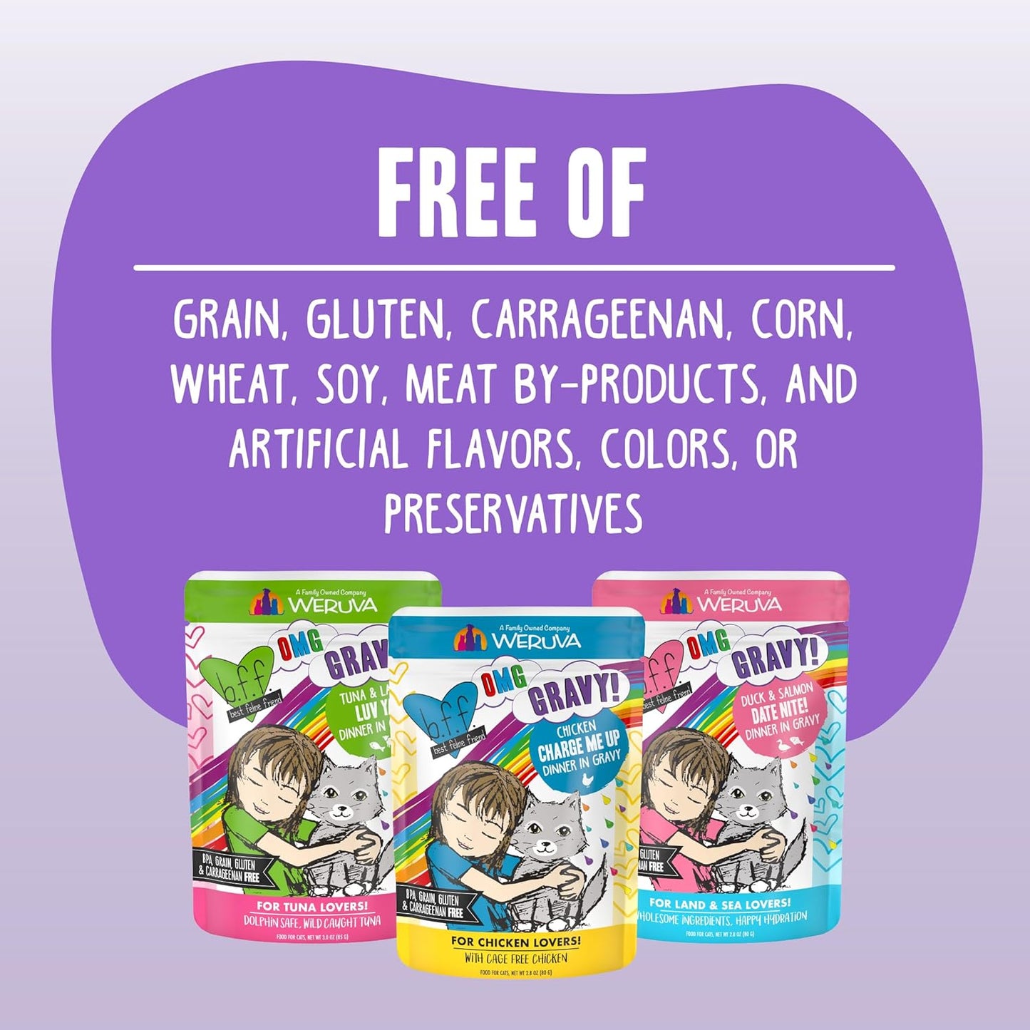 Weruva B.F.F. OMG - Best Feline Friend Oh My Gravy!, Booya! Beef & Chicken in Gravy Cat Food, 2.8oz Pouch (Pack of 12)