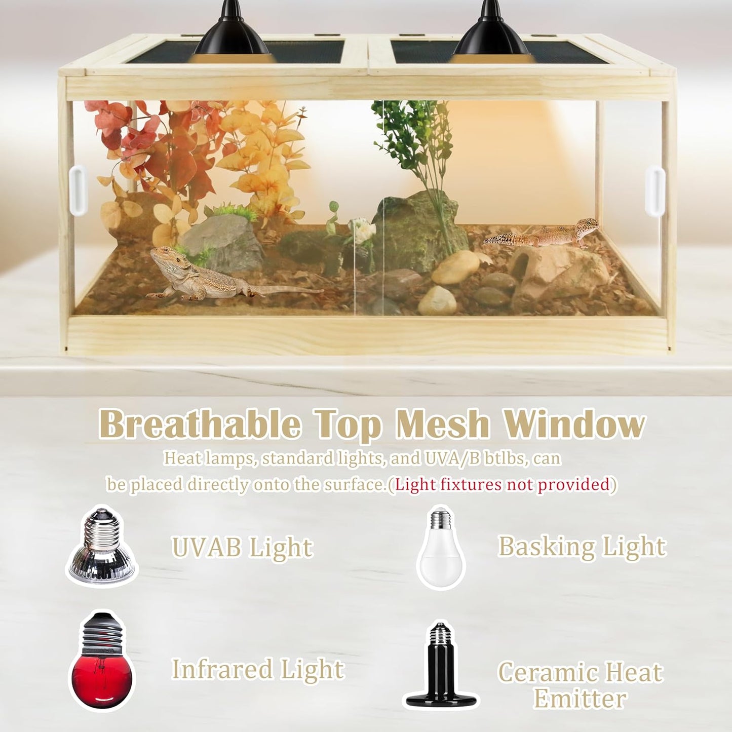 30 Gallon Bearded Dragon Tank, 32 * 16 * 16 Inch Reptile Tank, Lizard Terrarium with Sliding Door & Top Screen Ventilation, Suitable for All Types of Reptile, Snakes, Hamsters,