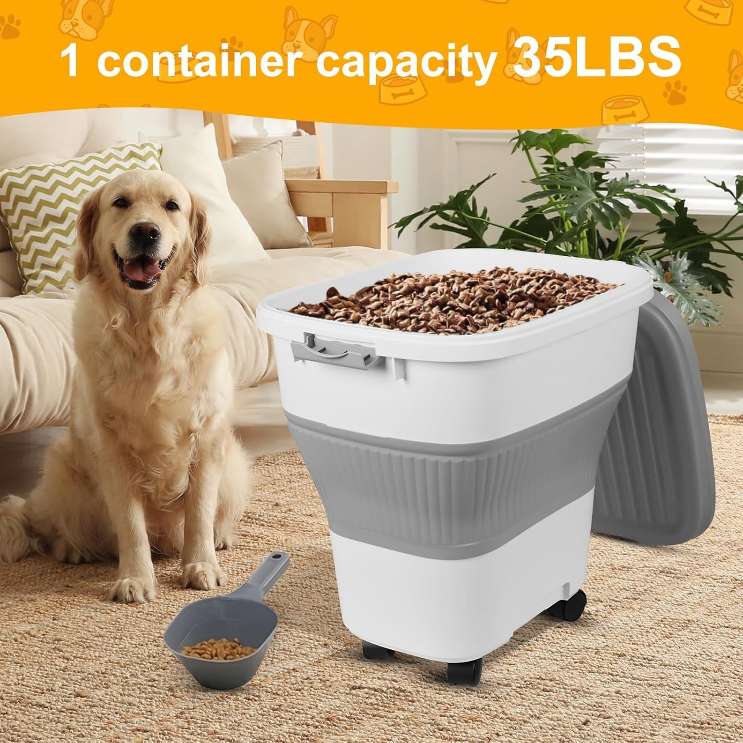35 Lbs Dog Food Storage Container, Collapsible Dog Food Container with Scoop for Pet/Dog/Cat/Bird Food,Keep Dry Food Fresh,Easy to Move