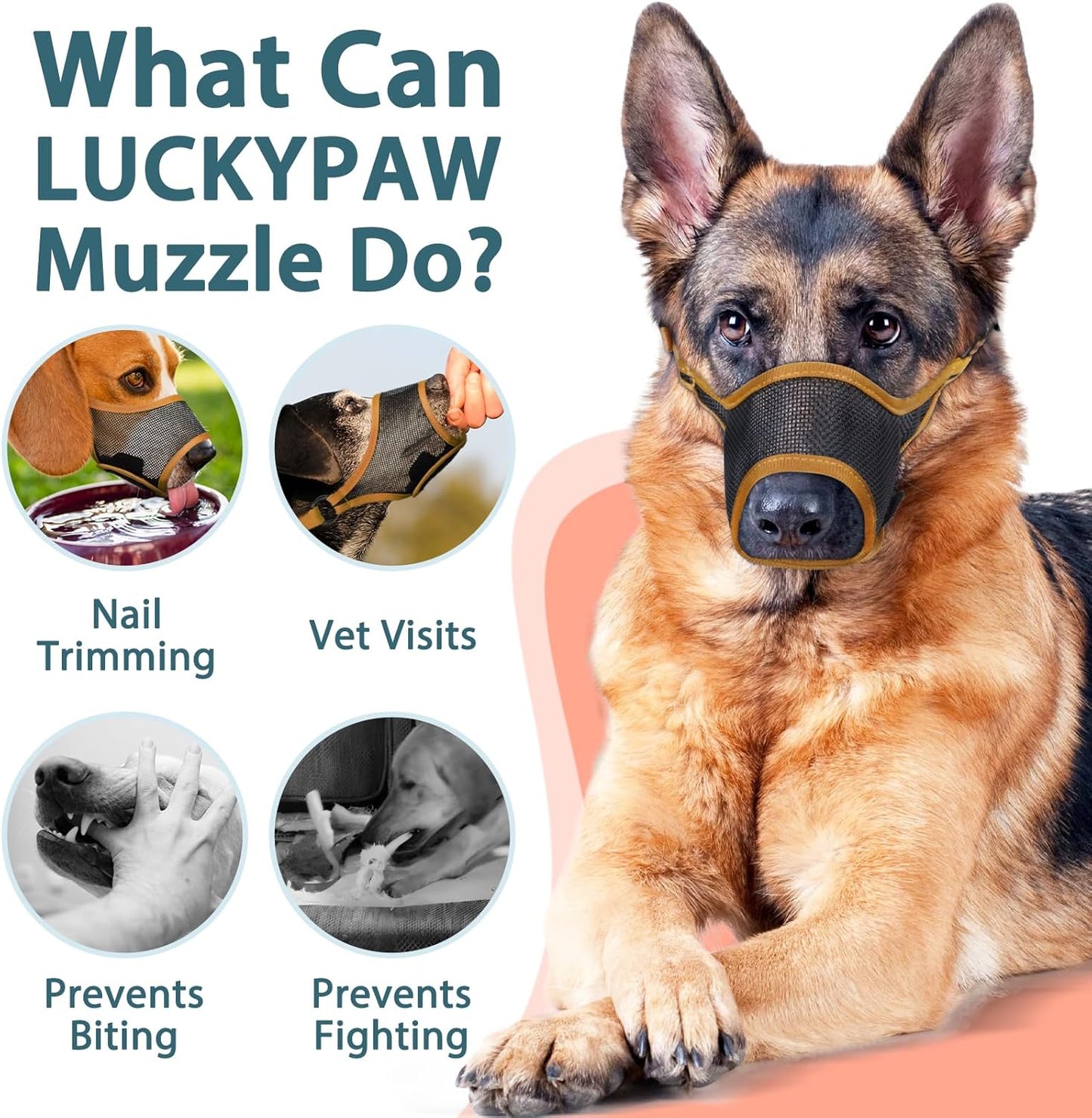 LUCKYPAW Dog Muzzle, Mesh Muzzle for Large Medium Small Dogs, Soft Mouth Guard for Biting Chewing, Breathable Mouth Guard with Adjustable Strap for Training(Brown, XL(Snout:11"-12.25"))