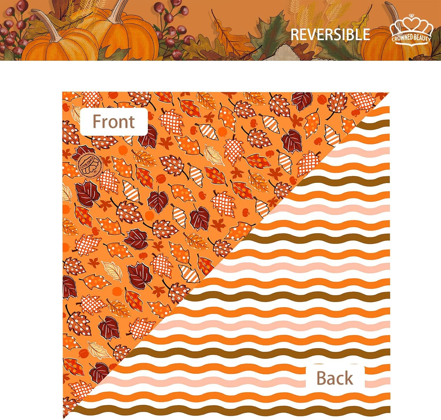 CROWNED BEAUTY Fall Dog Bandanas Reversible Large 2 Pack, Rustic Flower Set, Orange Adjustable Triangle Holiday Scarves for Medium Large Extra Large Dogs Boy Girl Pets DB182-L