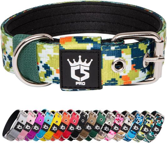 TSPRO Tactical Dog Collar 1.25 Inch Wide Thick Dog Collars with Heavy Duty Metal Buckle, Durable, Strong, Adjustable for Small Dogs (Camo Green S)