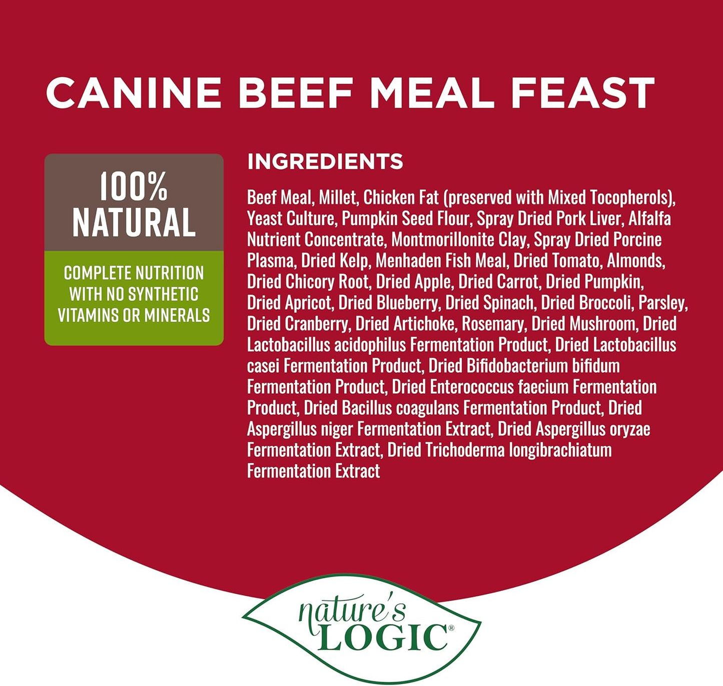 NATURE'S LOGIC Dry Dog Food - 100% Natural - No Synthetics - for All Ages, Sizes, Breeds - Free from Common Allergens, High Protein - Beef Meal Feast, 13lbs