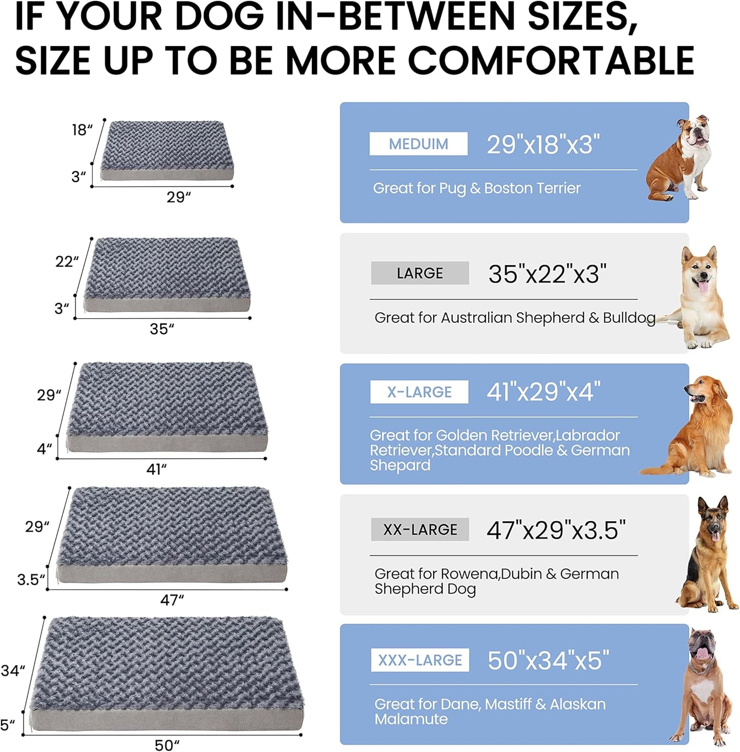Jumbo Human Dog Bed, Orthopedic Memory Foam Pet Mat, Washable Dog Crate Bed with Cooling Gel, Removable Cover & Waterproof Lining