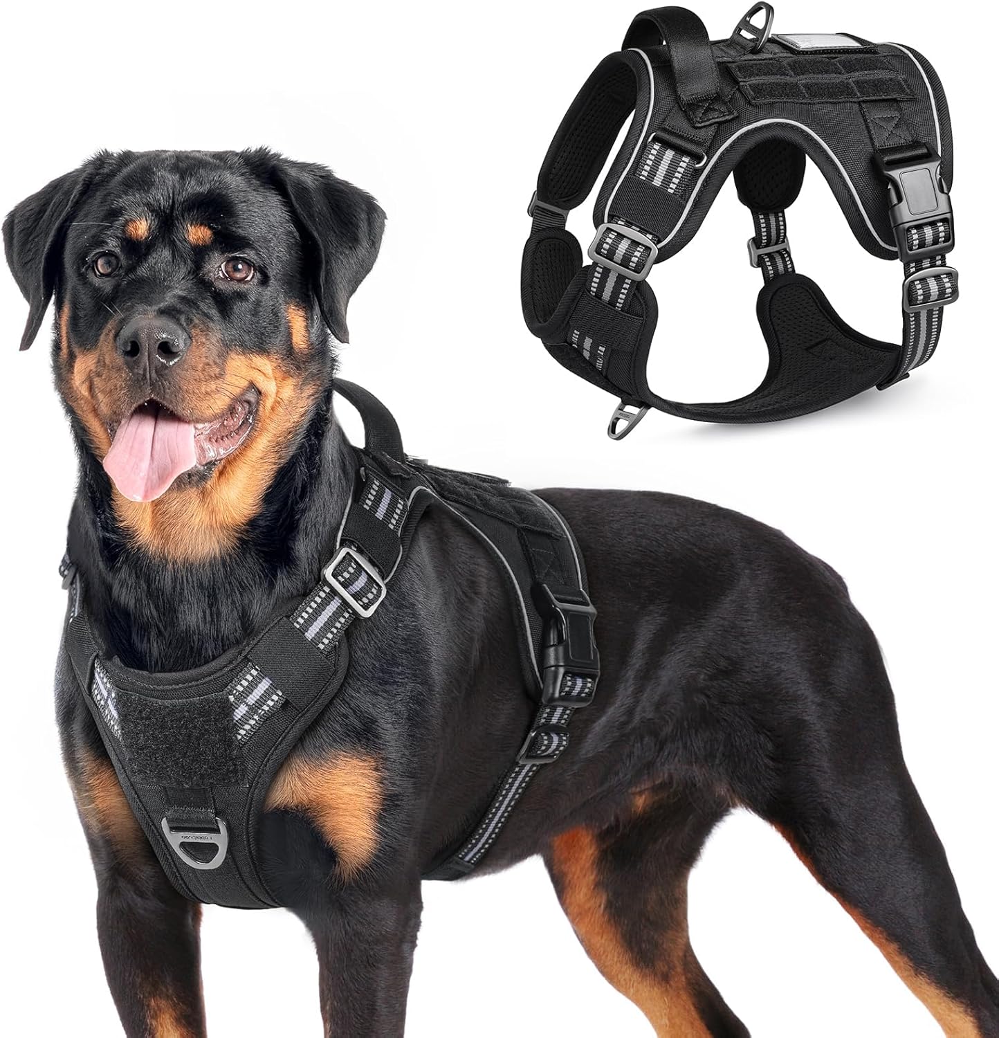 rabbitgoo Tactical Dog Harness for Large Dogs, No Pull Military Service Vest with Handle & Molle, Easy Control for Training Walking, Adjustable Reflective Straps, Black, L