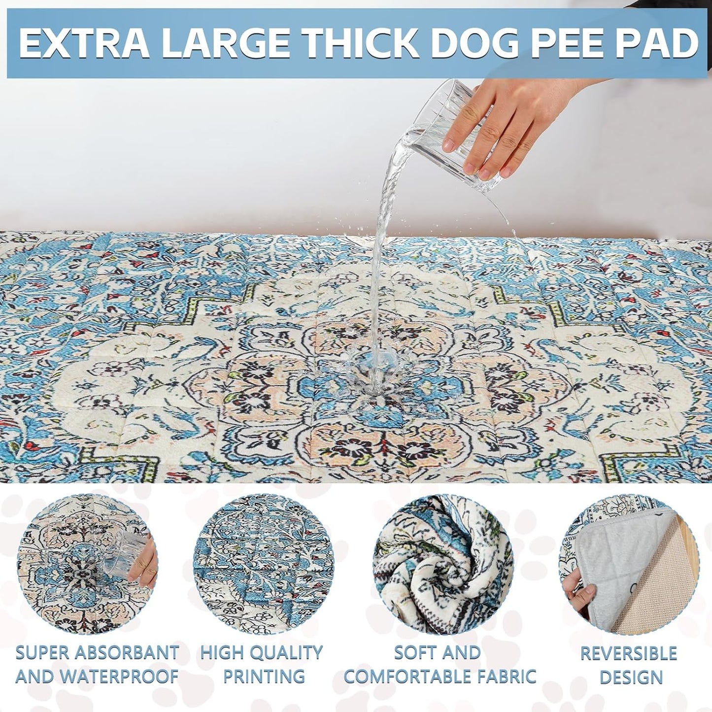 Extra Large Washable Pee Pads for Dogs (72"x72"), Upgrade Reusable Puppy Pads with Non-Slip Rug Pad, Super Thickening Absorbent Leakproof Dog Traning Pads Whelping Pad for Dogs, Doggie