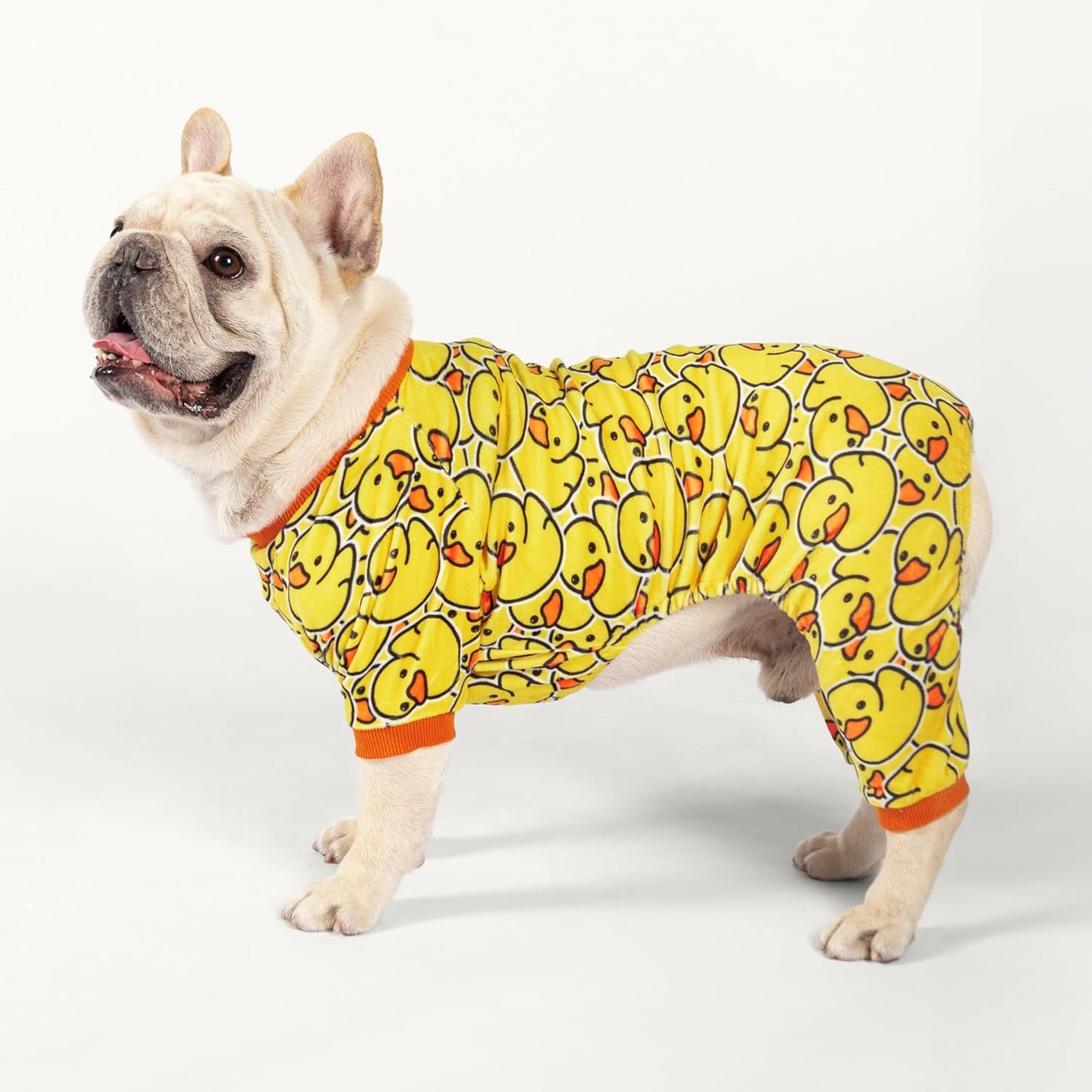 Fitwarm Funny Duck Dog Pajamas, Dog Winter Clothes for Small Dogs Girl, Lightweight Velvet Pet Jumpsuit, Cat Onesie, Yellow, XXL