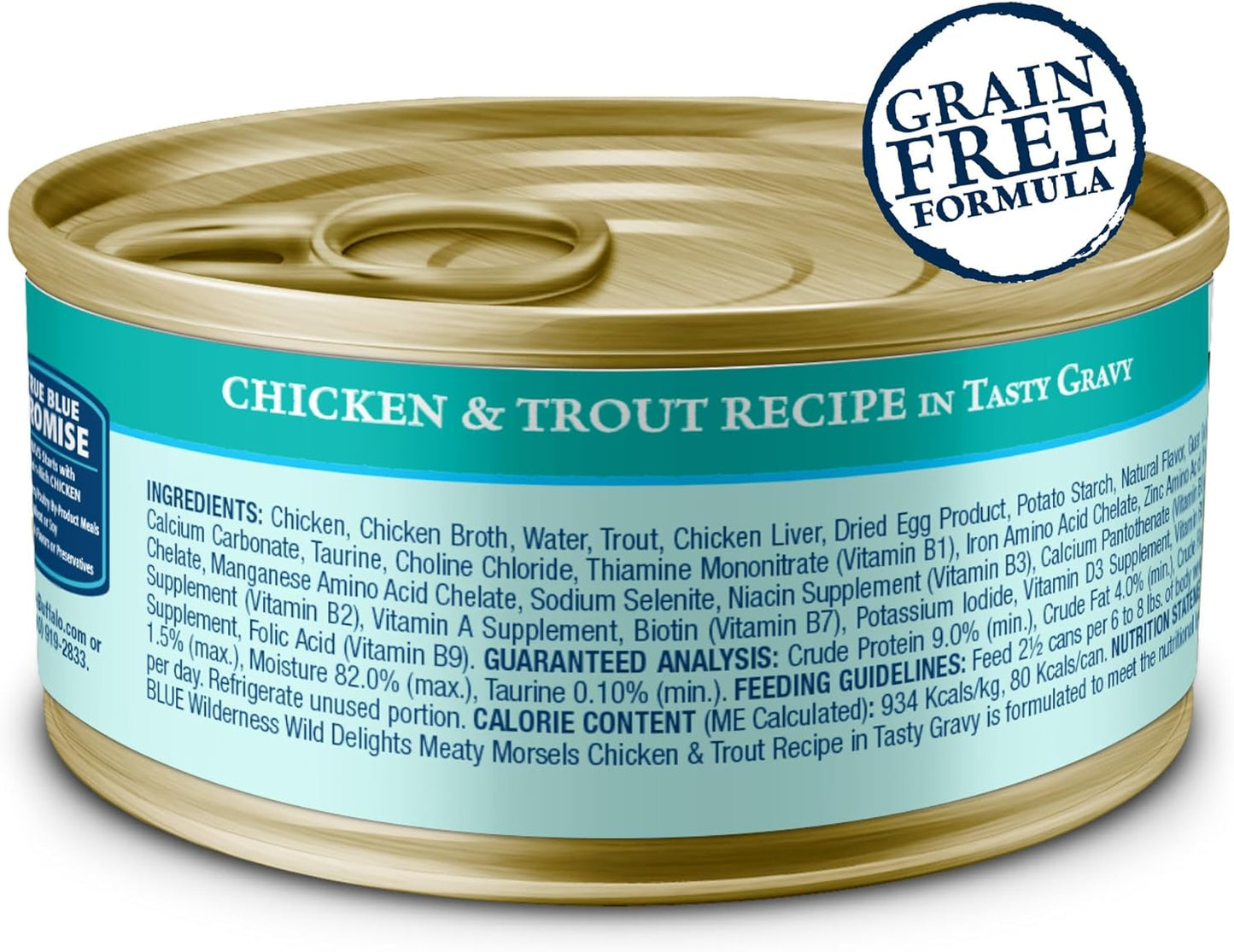 Blue Buffalo Wilderness Wild Delights Meaty Morsels Wet Cat Food, High-Protein & Grain-Free, Made with Natural Ingredients, Chicken & Trout Recipe in Tasty Gravy, 3-oz. Cans (24 Count)