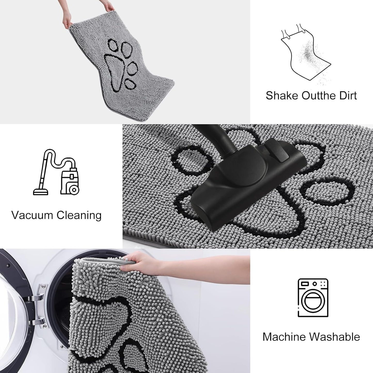 Smiry Dog Door Mat for Muddy Paws, Absorbent Dirt Trapper Non Slip Quick Dry Washable Chenille Mat for Mud Dogs, Entry Rug for Indoor and Outdoor (59x35 Inches, Grey)