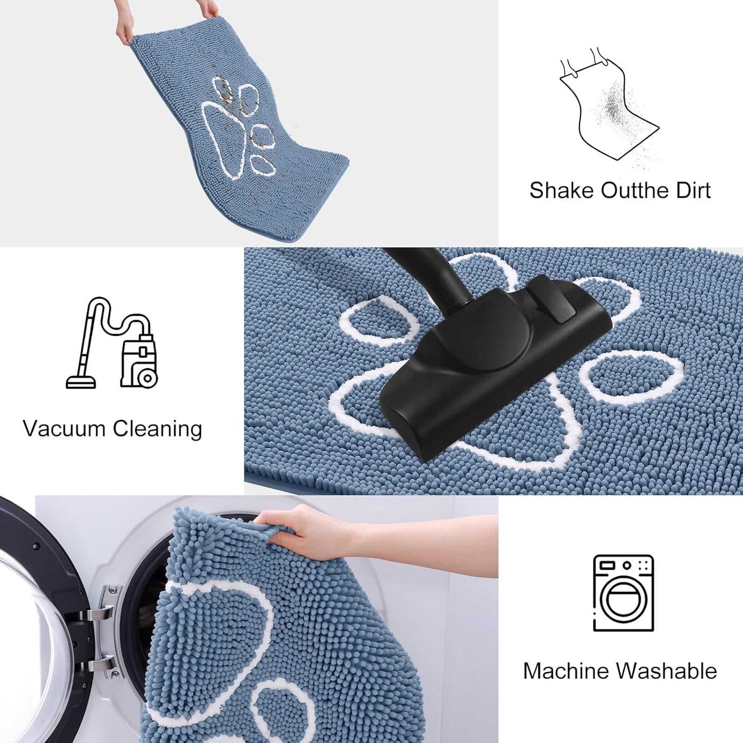 Smiry Dog Door Mat for Muddy Paws, Absorbent Dirt Trapper Non Slip Quick Dry Washable Chenille Mat for Mud Dogs, Entry Rug for Indoor and Outdoor (36x24 Inches, Airy Blue and White)