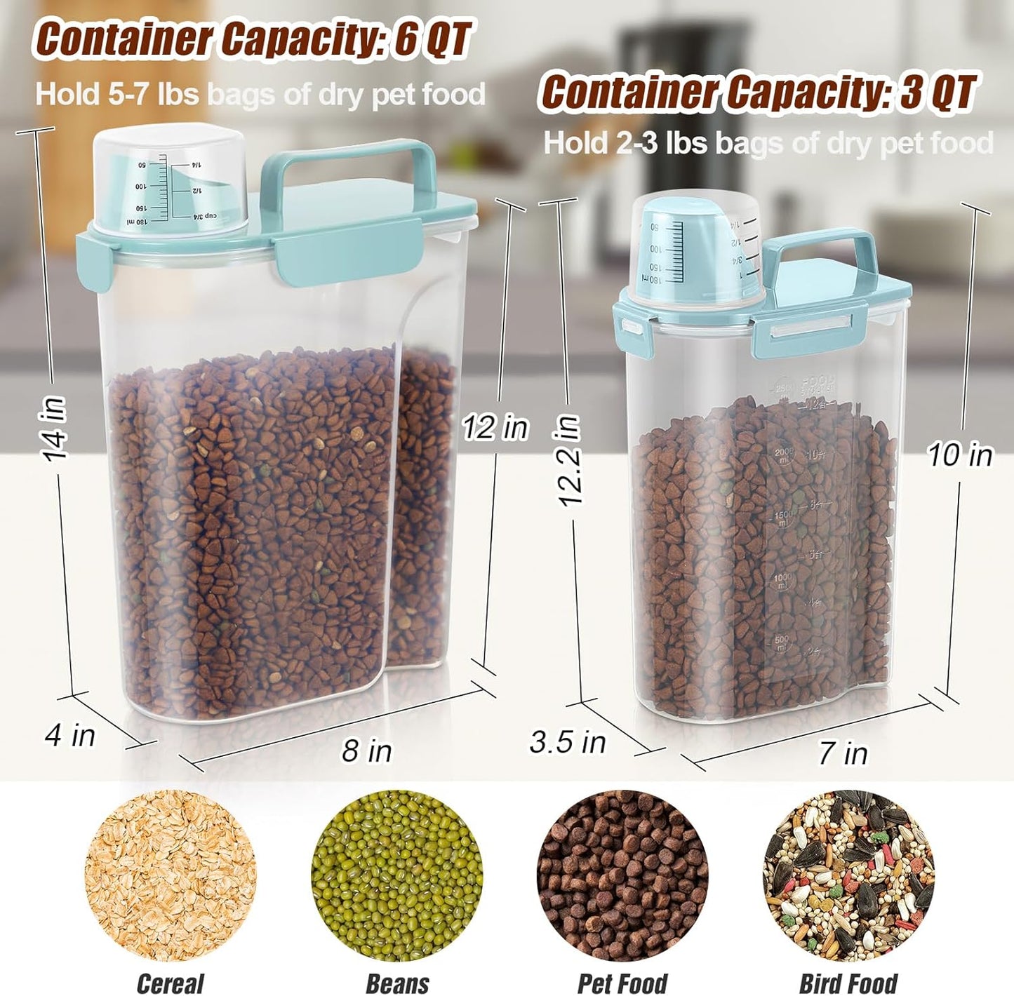 TBMax Dog Food Storage Containers 2 Pack 8 to10 Lbs, Airtight Pet Food Container Dispenser with Large Spout & Portable Handle, Travel Dog Treat Cat Food Storage Bin Bird Seed Container