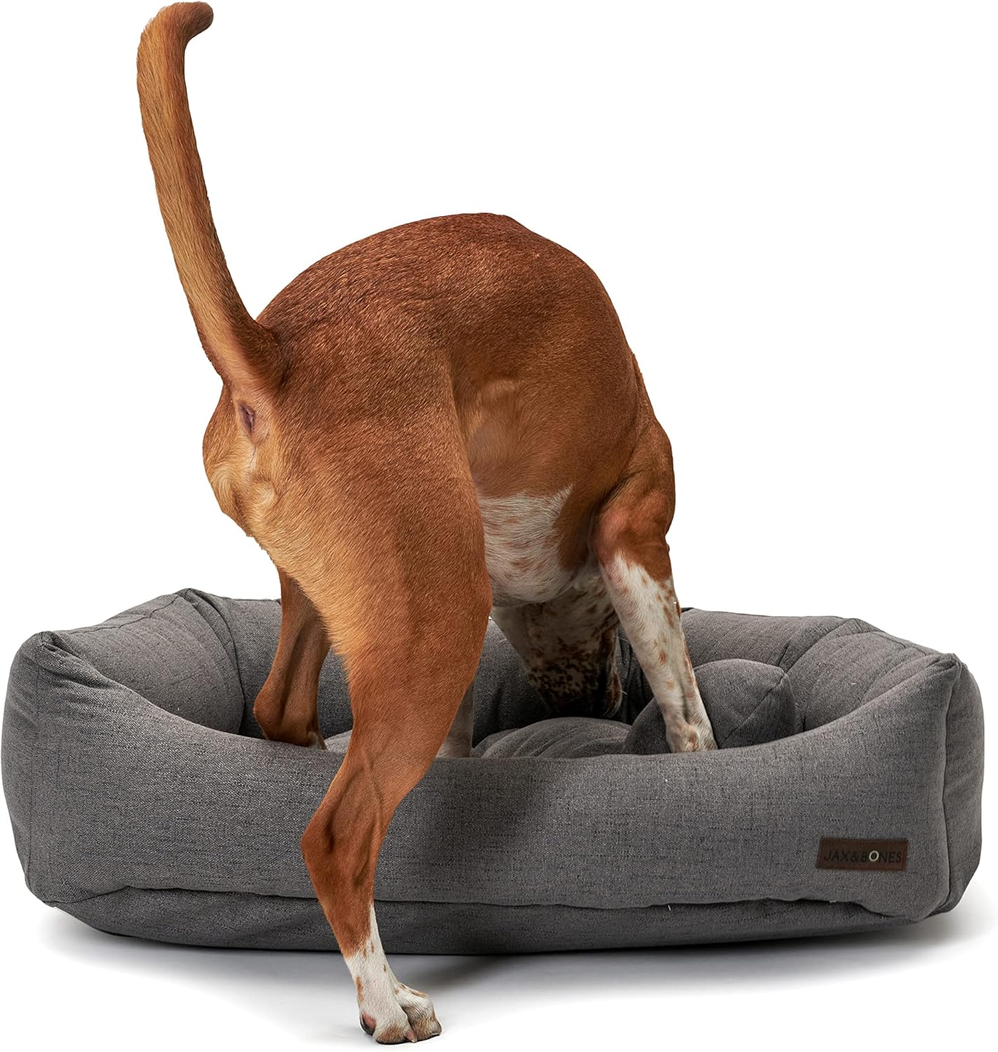 Jax & Bones Dog Bed Napper - Lark Graphite Machine Washable Dog Mat - Extra Heavy Duty Bolstered Sides - Medium Grey | 35 x 27 Inches