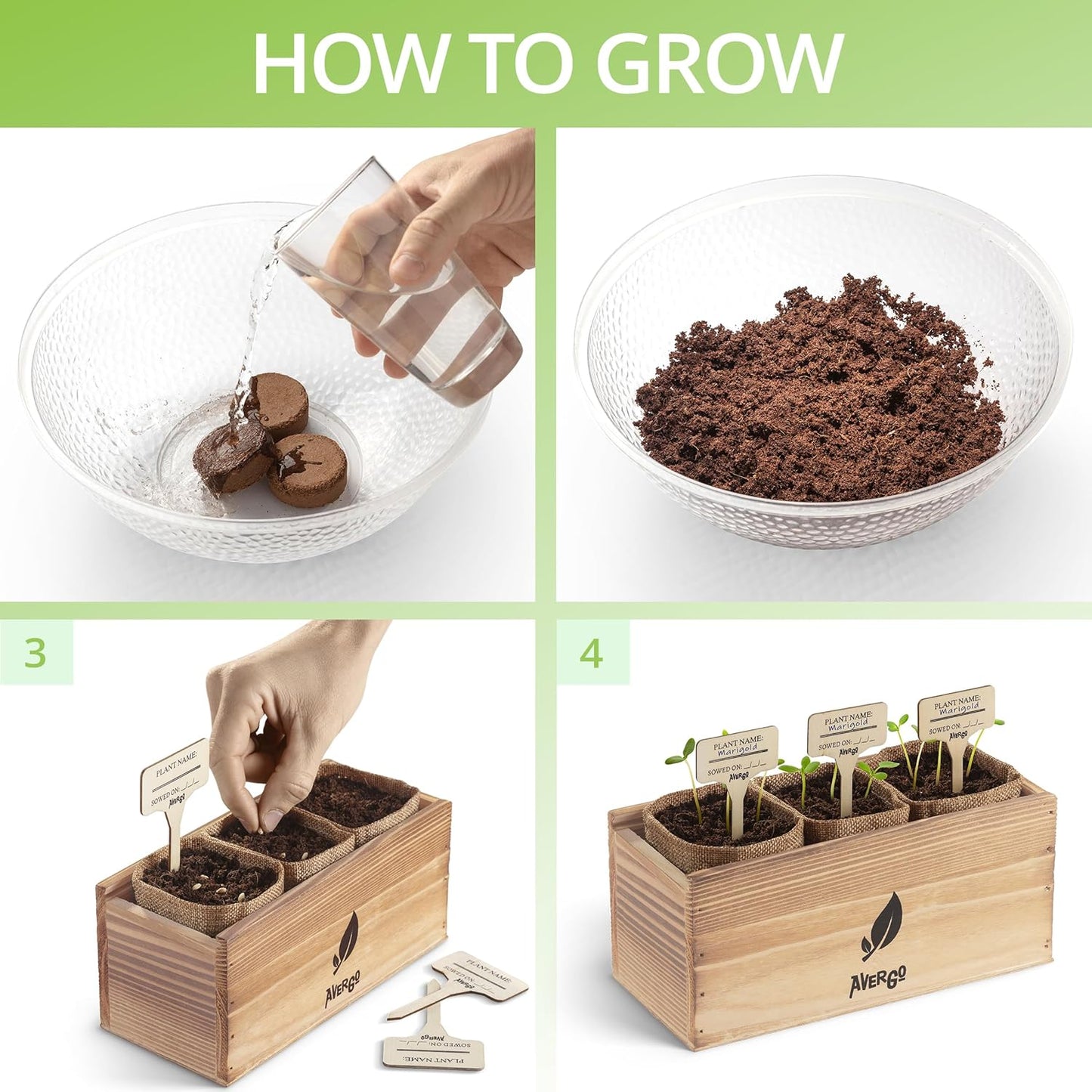 Sunflower, Marigold & Zinnia Flower Seeds Growing Kit – Complete Indoor & Outdoor Kit with Seeds for Planting, Planters, Soil, Tools, Instructions – Ideal for Gift Giving