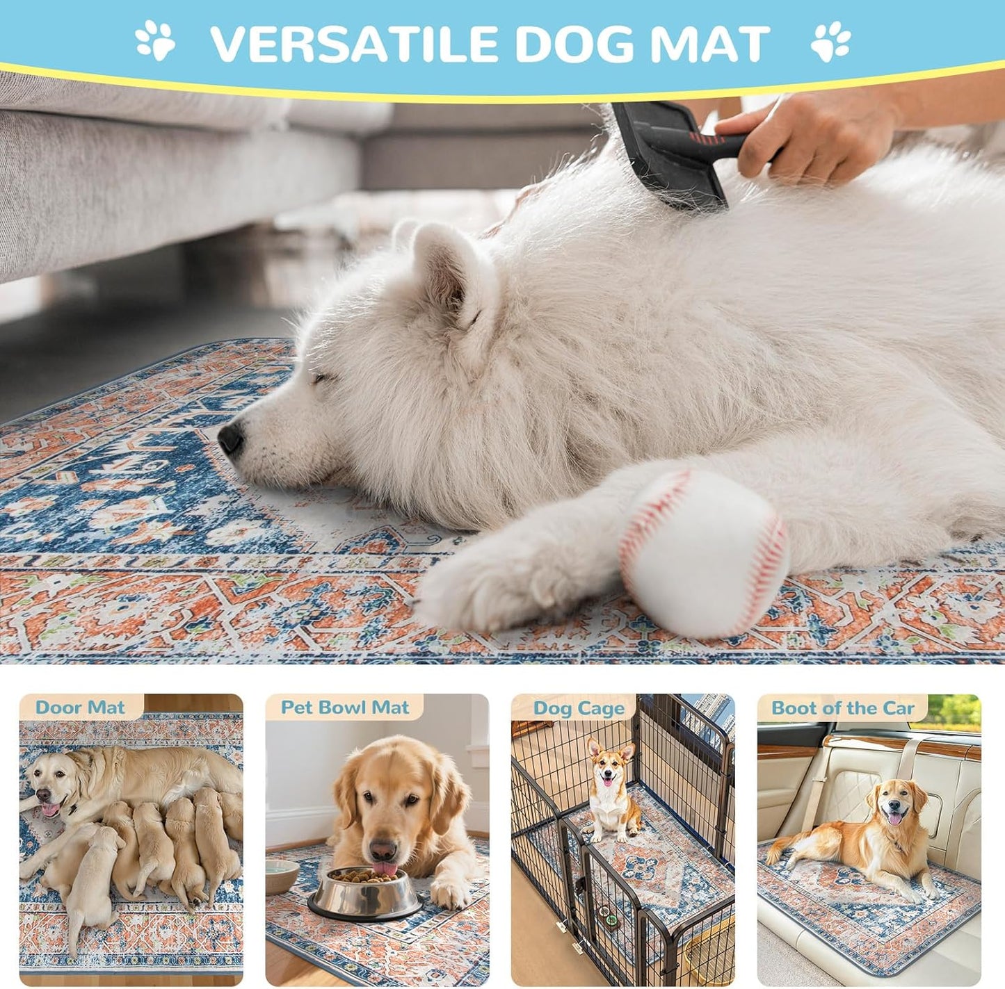 Lahome Extra-Large Washable Dog Pee Pads (72"x72") - Super Absorbent & Waterproof - Leakproof Reusable Mat for Playpens, Beds & Whelping, Convenient Cleanup,Beige Blue