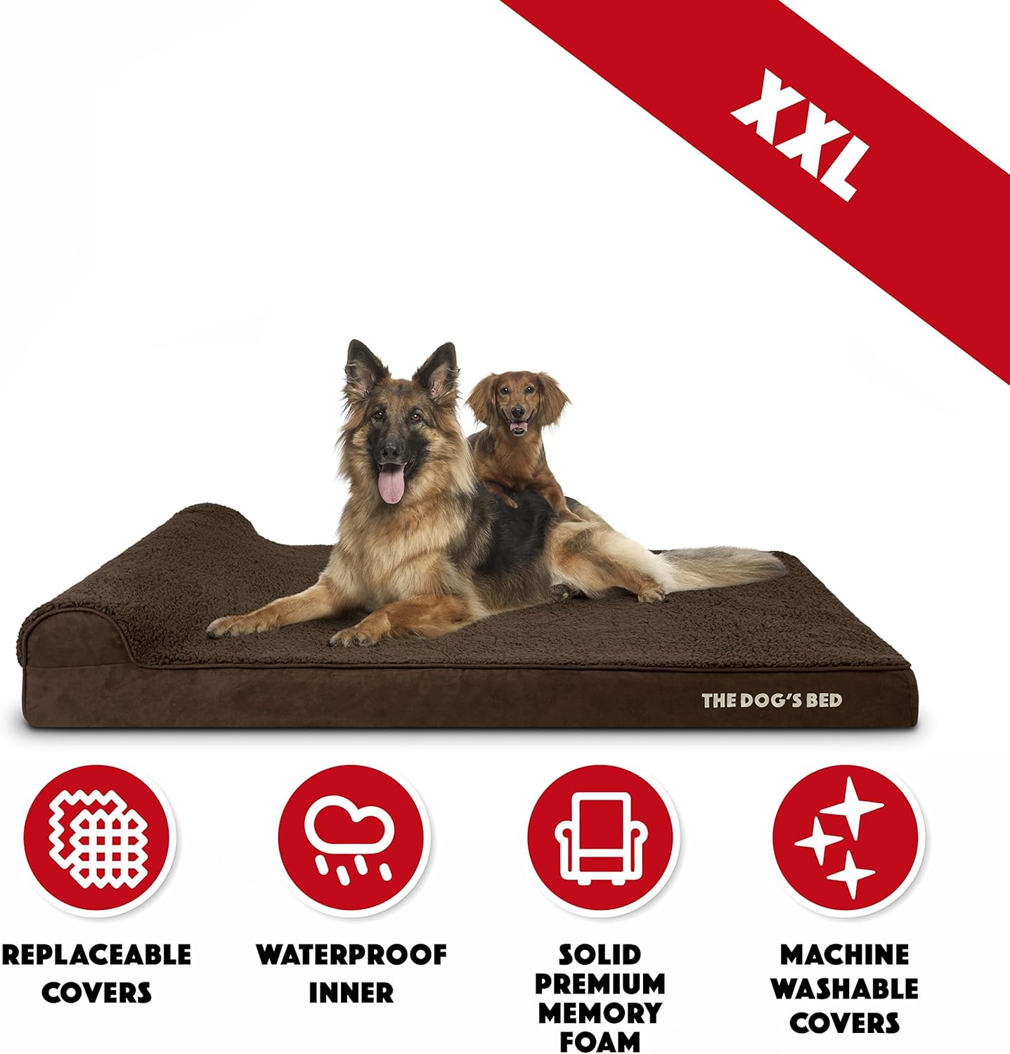 The Dog’s Bed Orthopedic Headrest Dog Bed XXL Brown Plush 54x36, Memory Foam, Pain Relief for Arthritis, Hip & Elbow Dysplasia, Post Surgery, Lameness, Veterinary Approved, Waterproof Washable Cover