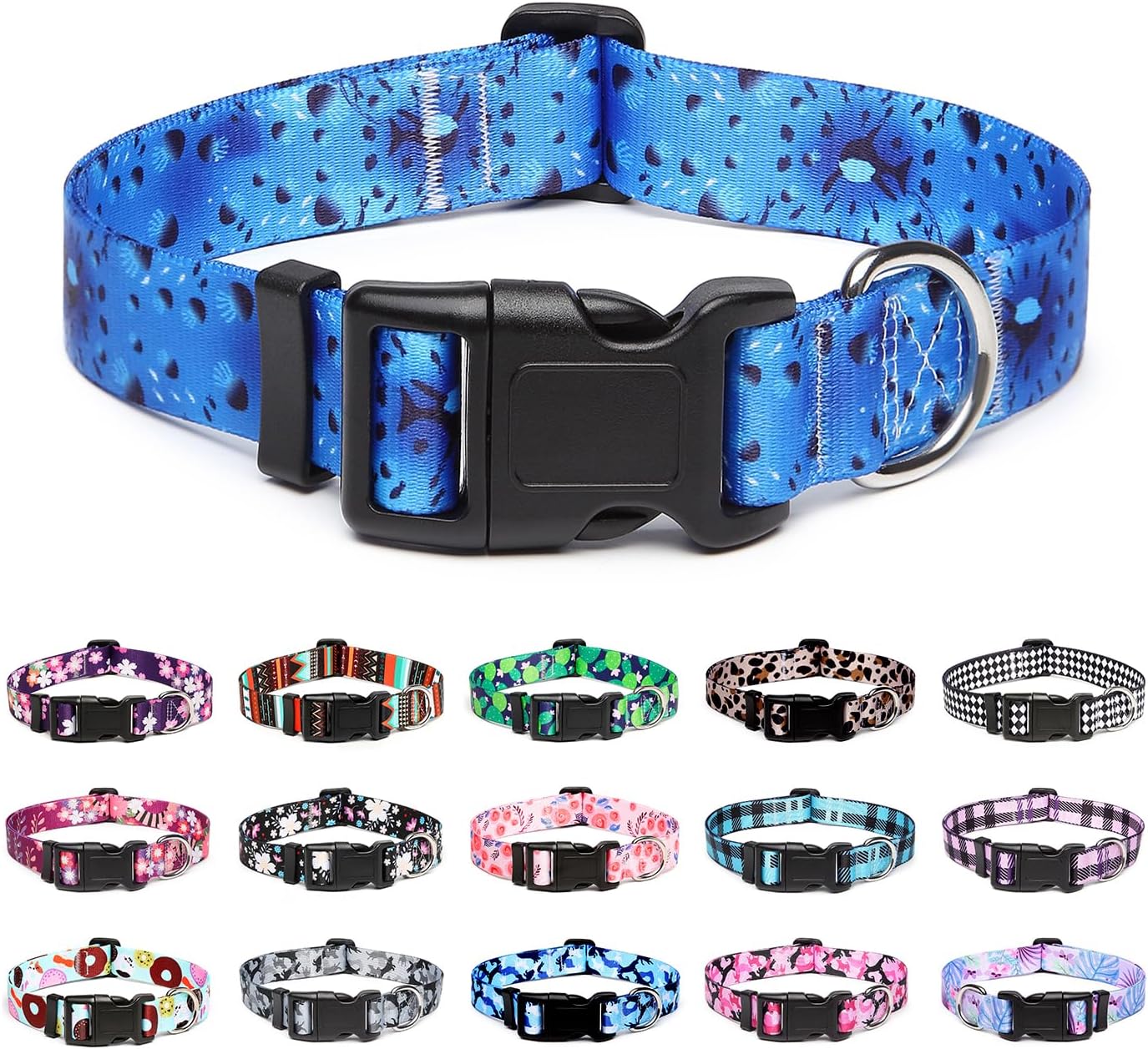 Mercano Adjustable Dog Collar - Special Design Patterns, Soft Nylon Comfortable Durable Pet Collar for Small Medium Large Dogs (S, Blue Ocean)