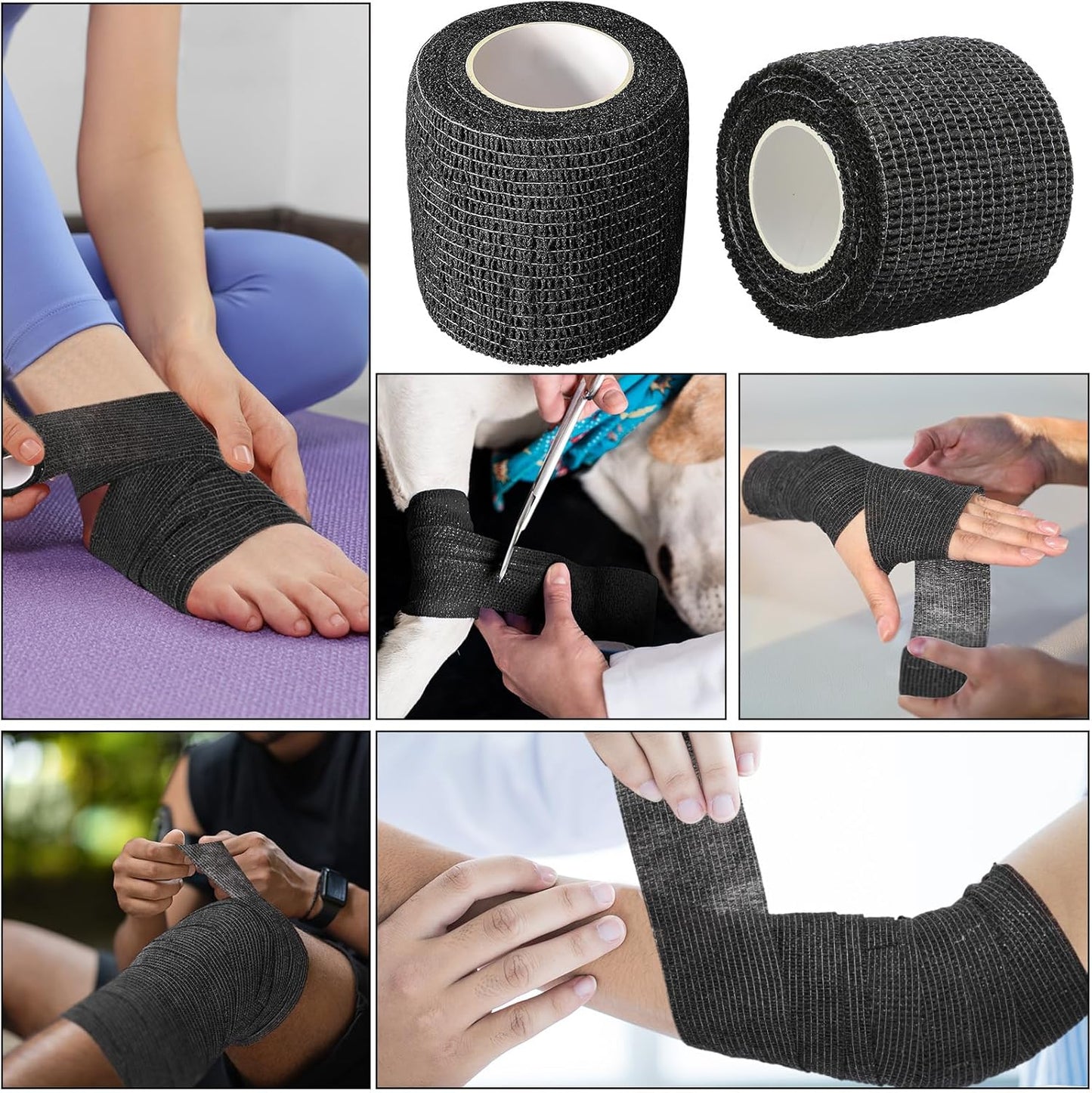 Treela 36 Pcs Self Adherent Bandage 2" X 5 Yard Wrap Breathable Cohesive Bandage Elastic Adhesive Tape for Stretch Athletic Sports Wrist Ankle(Black)