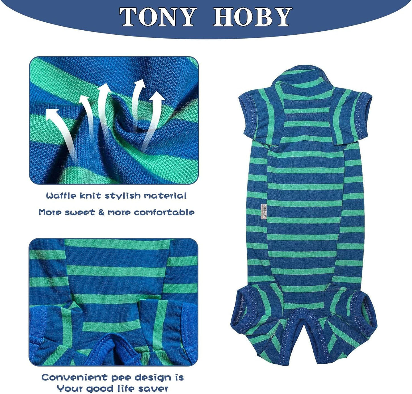TONY HOBY Dog Pajamas for Medium Small Dogs, Dog Jumpsuit with Stripes 4 Legged Pajamas, Soft Dogs Pet Clothes (Blue&Green, Girl,M)