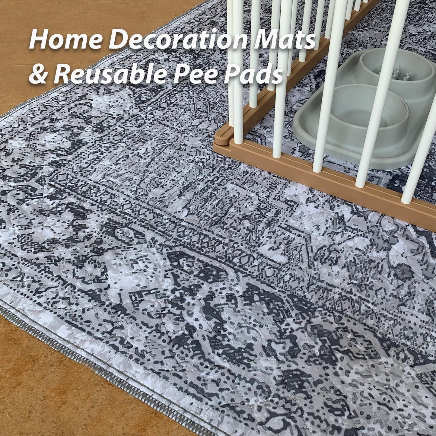 nunubaby Washable Pee Pads for Dogs, Stylish, Non-Slip and Leak-Proof Pee Pads. Reusable Potty Pads for Dogs for Crates and Floors.(Gray/Geo, 36" x36")