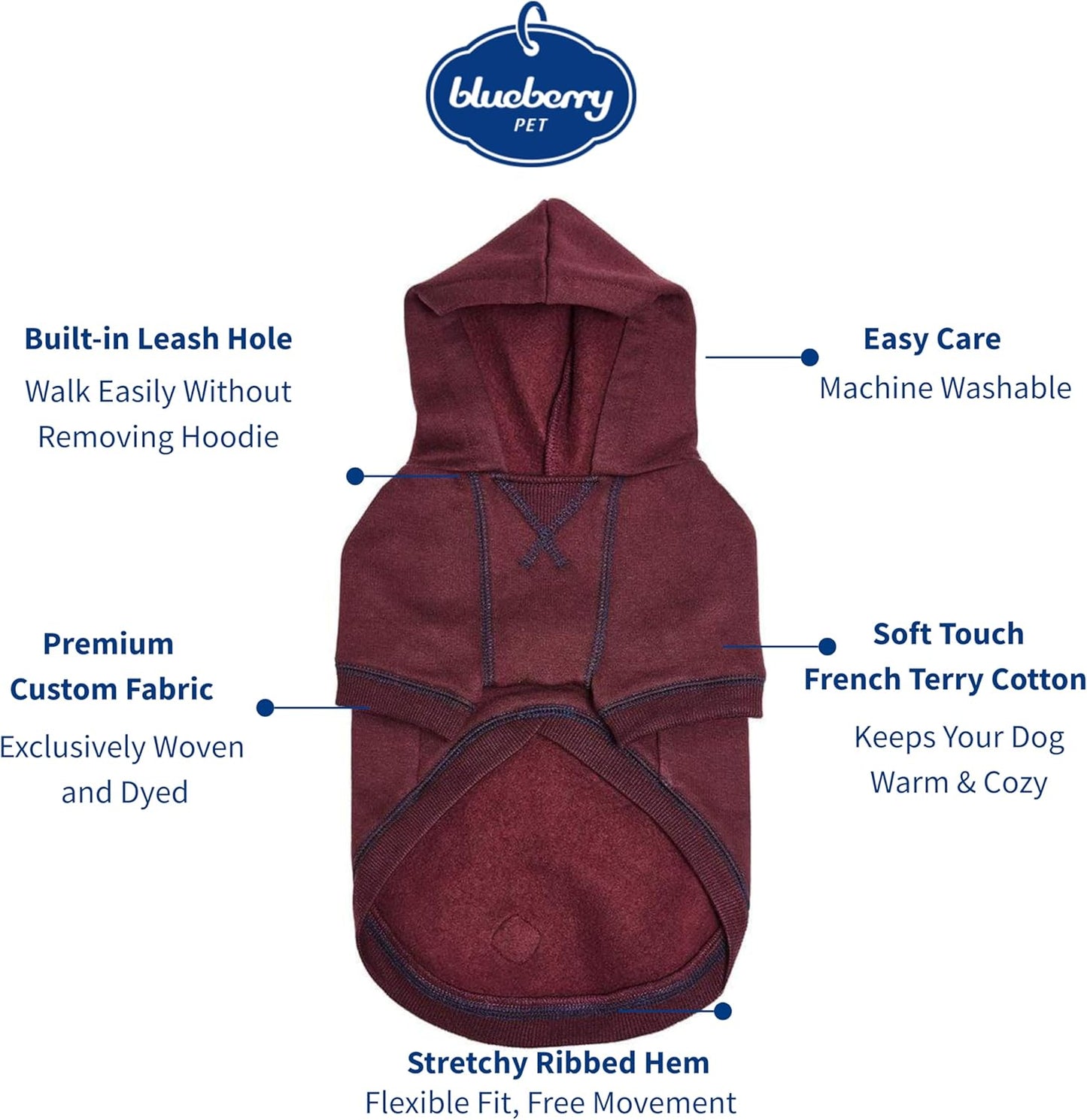 Blueberry Pet Essentials Hoodie – 26″ Cotton‑Blend Sweatshirt with Hood, Burgundy Red, Machine‑Washable Dog Jersey
