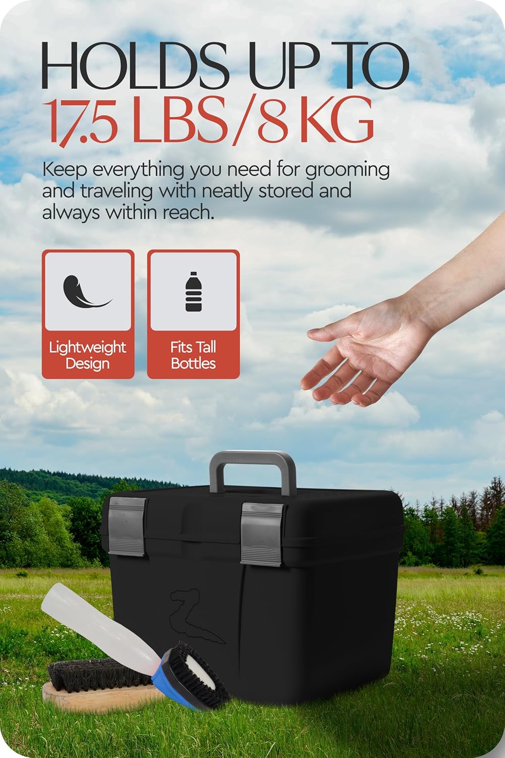 HORZE Smart Grooming Box for Horses, Dogs, Cats with Removable Tray | Non-Slip, Crack Resistant | 16" x 12" x 12" - Black - One Size