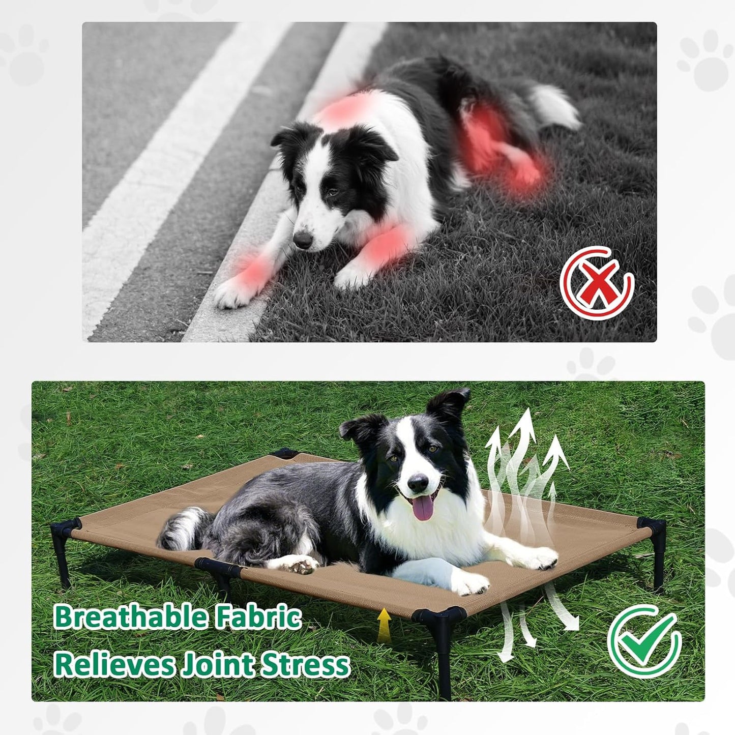 Raised Dog Beds for Large Dogs, Cooling Elevated Dogs Bed Outdoor, Lifted Dog Cot Bed with Heavy Duty Frame & Breathable Mesh, Pet Hammock Beds (L, Brown)