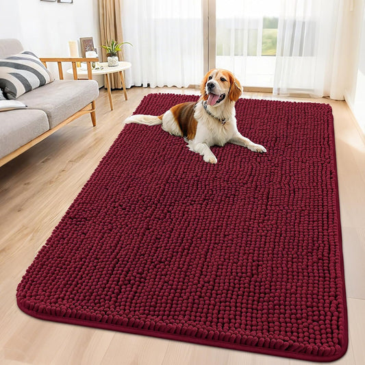 Smiry Dog Door Mat for Muddy Paws 59x35, Absorbs Moisture and Dirt Doormat, Non-Slip Washable Quick Dry Chenille Front Door Mat Indoor Entrance, Entryway Carpet for Inside Floor, Burgundy