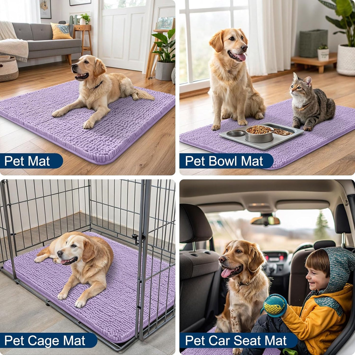 Smiry Dog Door Mat for Muddy Paws 24x16, Absorbs Moisture and Dirt Doormat, Non-Slip Washable Quick Dry Chenille Front Door Mat Indoor Entrance, Entryway Carpet for Inside Floor, Lavender