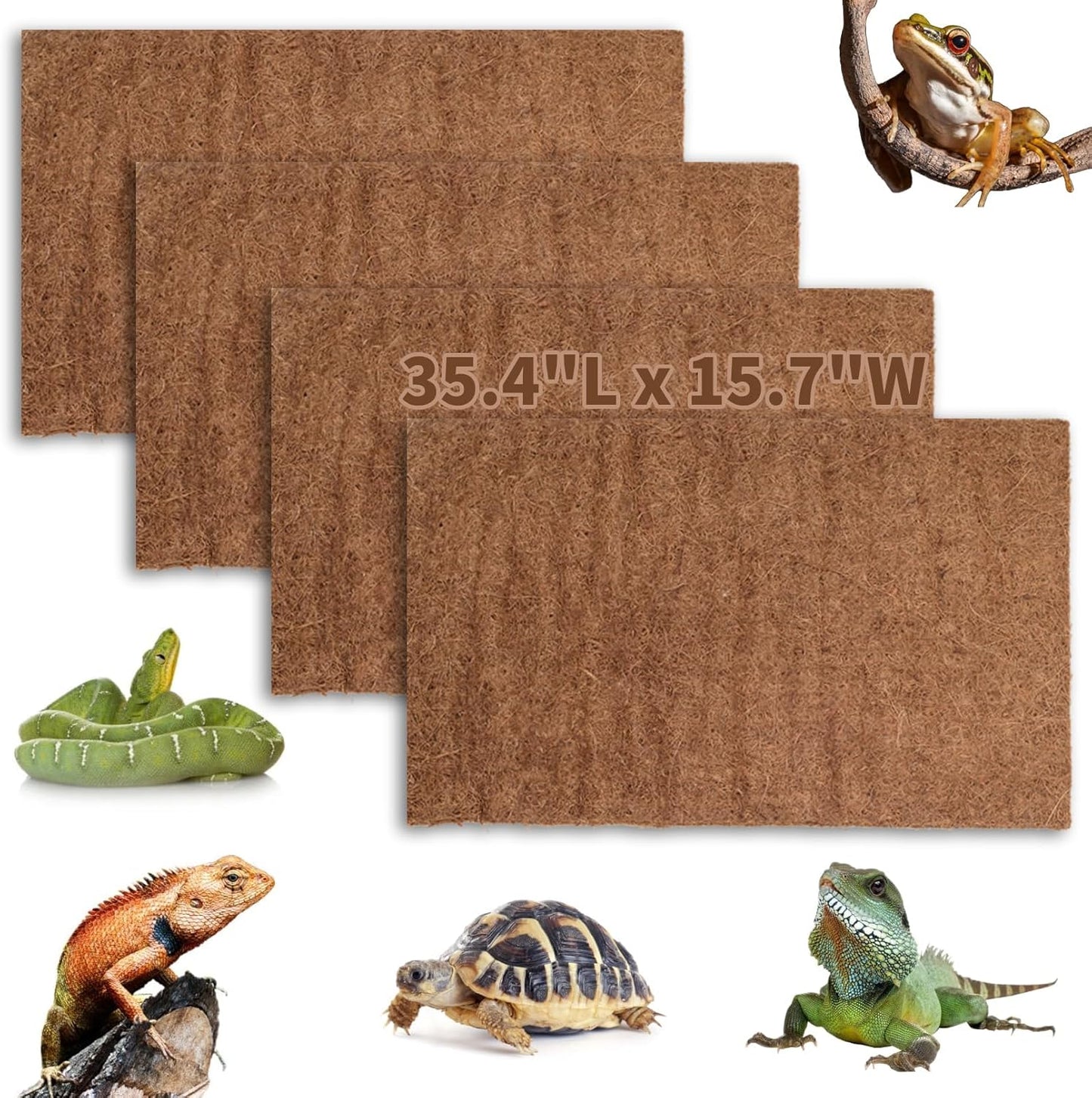 Hamiledyi Reptile Carpet Natural Coconut Fiber Tortoise Carpet Mats for Pet Terrarium Liner Reptile Supplies for Lizard Snake Chameleon Turtle Bedding Bunny Rabbit Mat (4 x Sheets)
