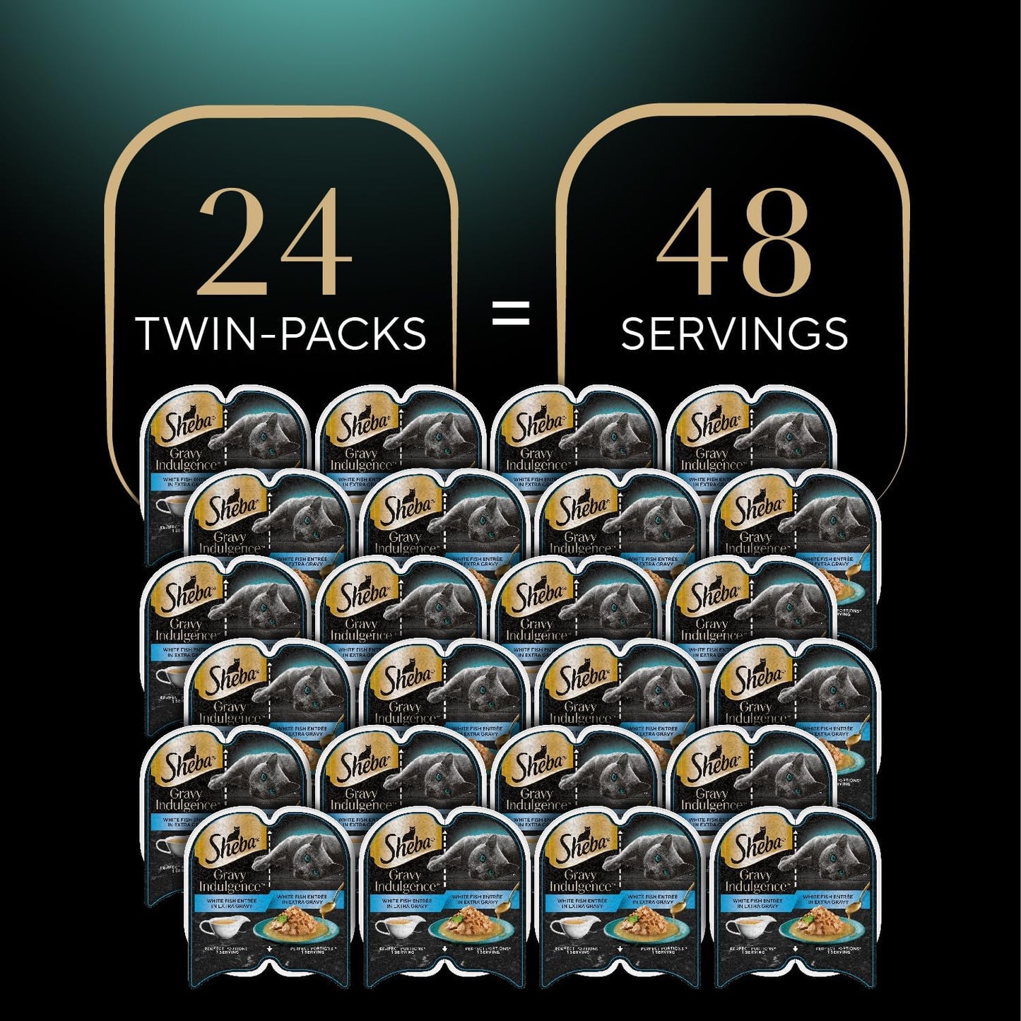 Sheba Gravy Indulgence Adult Wet Cat Food Whitefish Entree in Extra Gravy, 2.6 oz. Twin-Pack Trays (24 Count, 48 Servings)