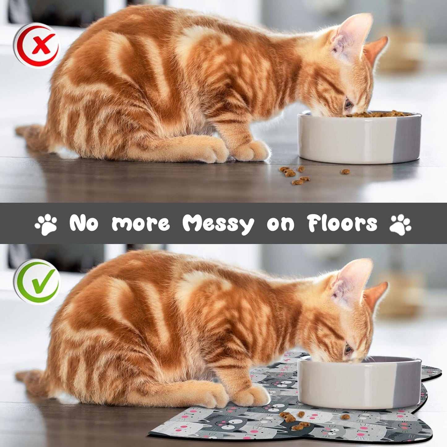 Grey Cat Food & Water Mats - Absorbent Pet Feeding Placemats 23.6 * 13.7 inch