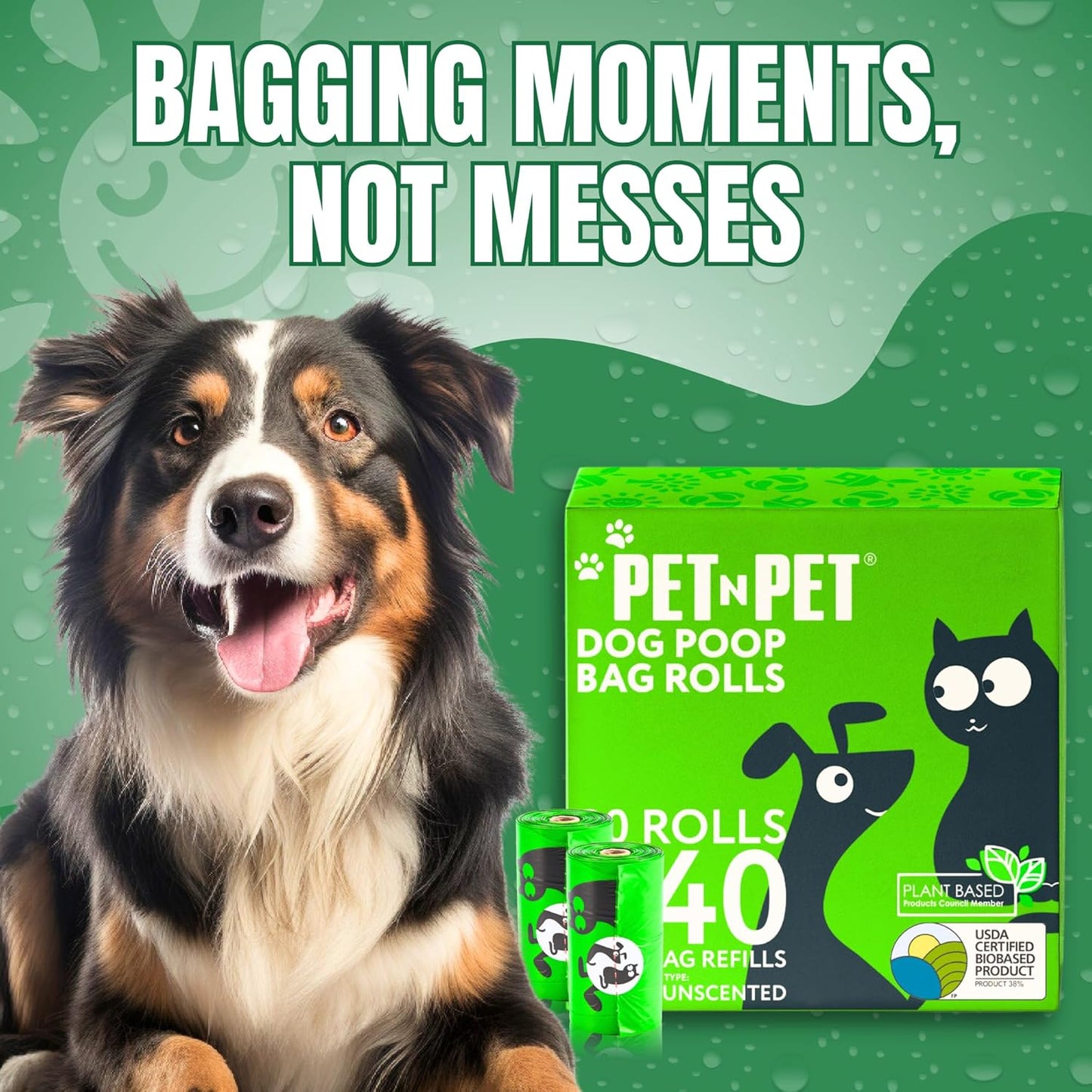 Pet N Pet 540 Counts Green Poop Bags for Dogs, 38% Plant Based & 62% PE Extra Thick Dog Poop Bags Rolls, 9" x 13", Unscented Dog Waste Bag, Pet Supplies for Dogs