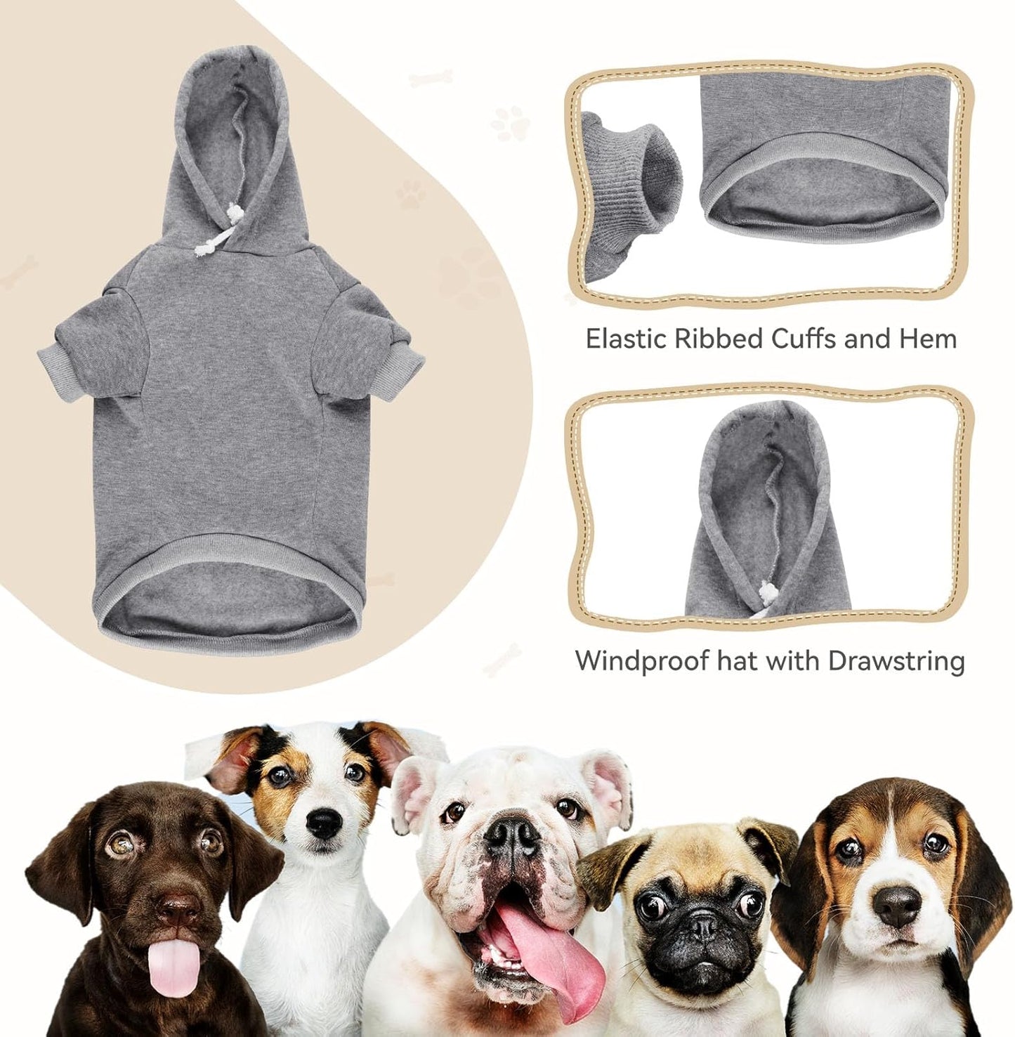 Dog Sweaters for Large Dogs Dog Hoodie Dog Sweater Solid Soft Brushed Fleece Dog Clothes Dog Hoodie Sweatshirt with Pocket(Grey-XL)