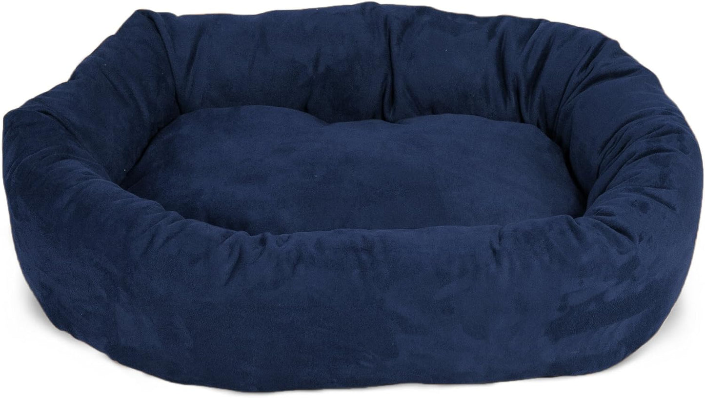Majestic Pet 32 Inch Suede Calming Dog Bed Washable 32x23x7 (Inch) – Cozy Soft Round Donut Dog Bed with Spine Support for Dogs to Rest Their Head - Pet Bed Medium – Navy