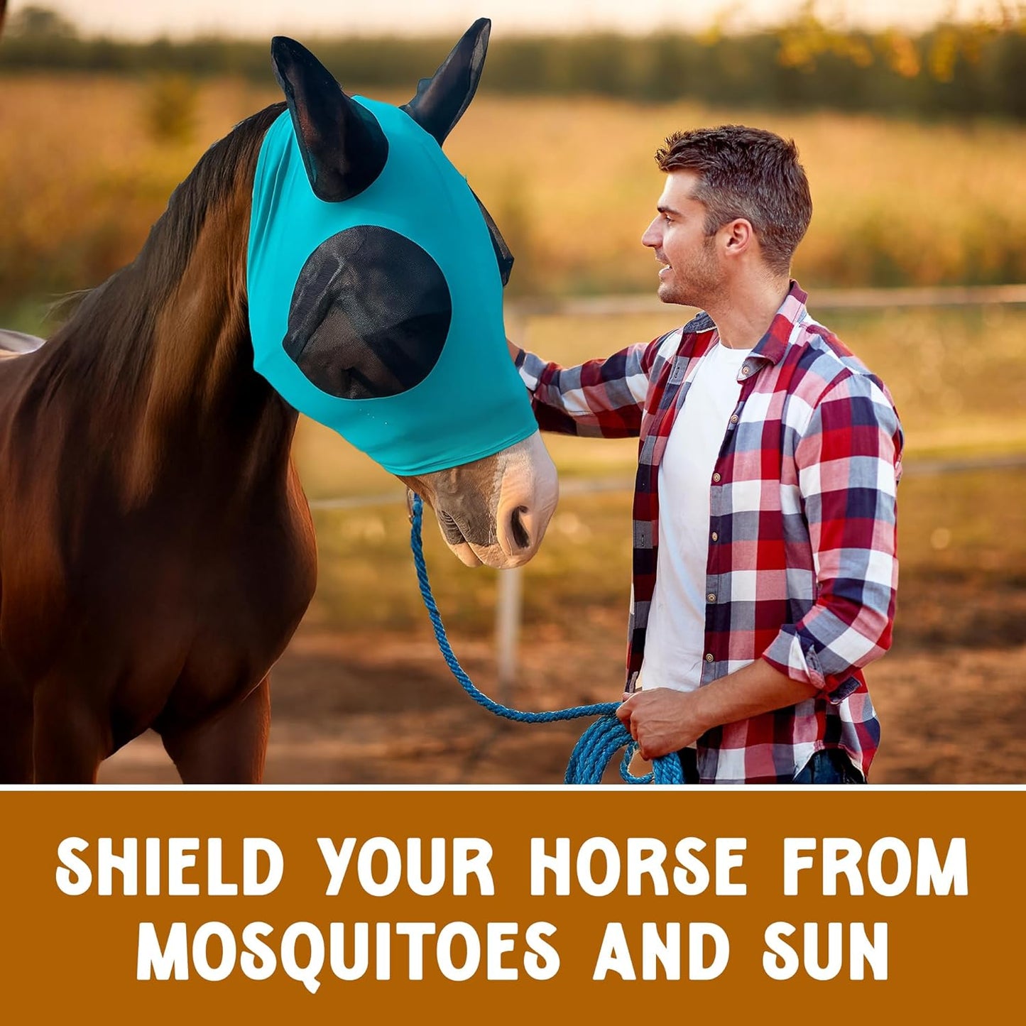 Horse Fly Mask - Arab Equine Fly Mask with Full Coverage for Eye & Ear - Stretchable UV & Sun Protection Flymask for Horses, Ponies & Mini Horses - Horse Face Cover for Pasture & Trail - Lightning