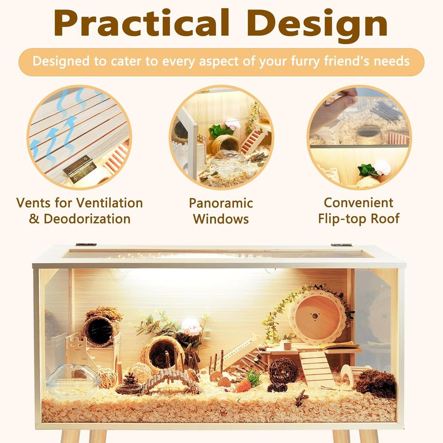 Prolee Hamster Cage Wooden Chew Proof, Extra Large Mice and Rat Habitat Openable Top with Acrylic Sheets Solid Built Small Animal Cage with Leg Stands, 32 Inch Long