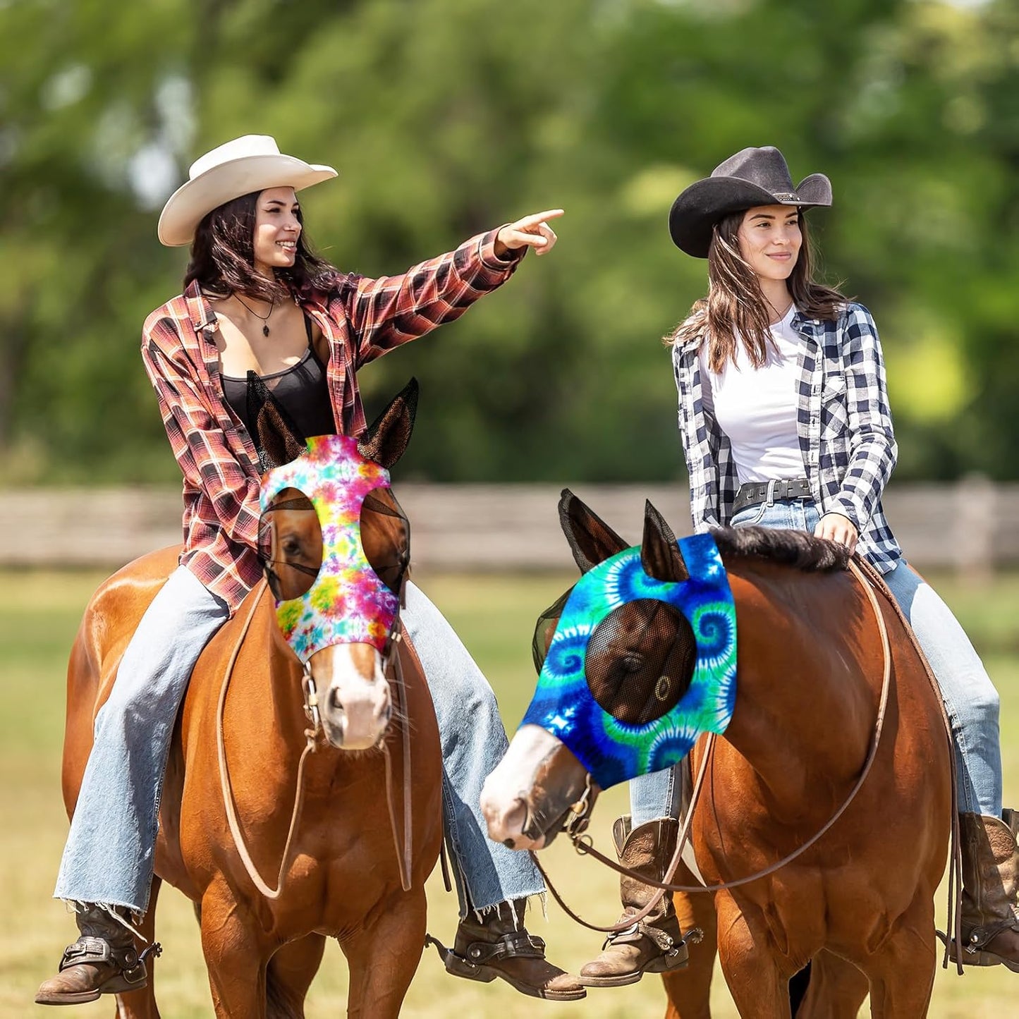 Qualirey12 Pieces Horse Fly Mask Bulk Comfortable Elasticity Mask for Horses with Ears Net UV Protection Breathable Face Covering for Pony and Foal(Medium, Tie Dye Patterns)