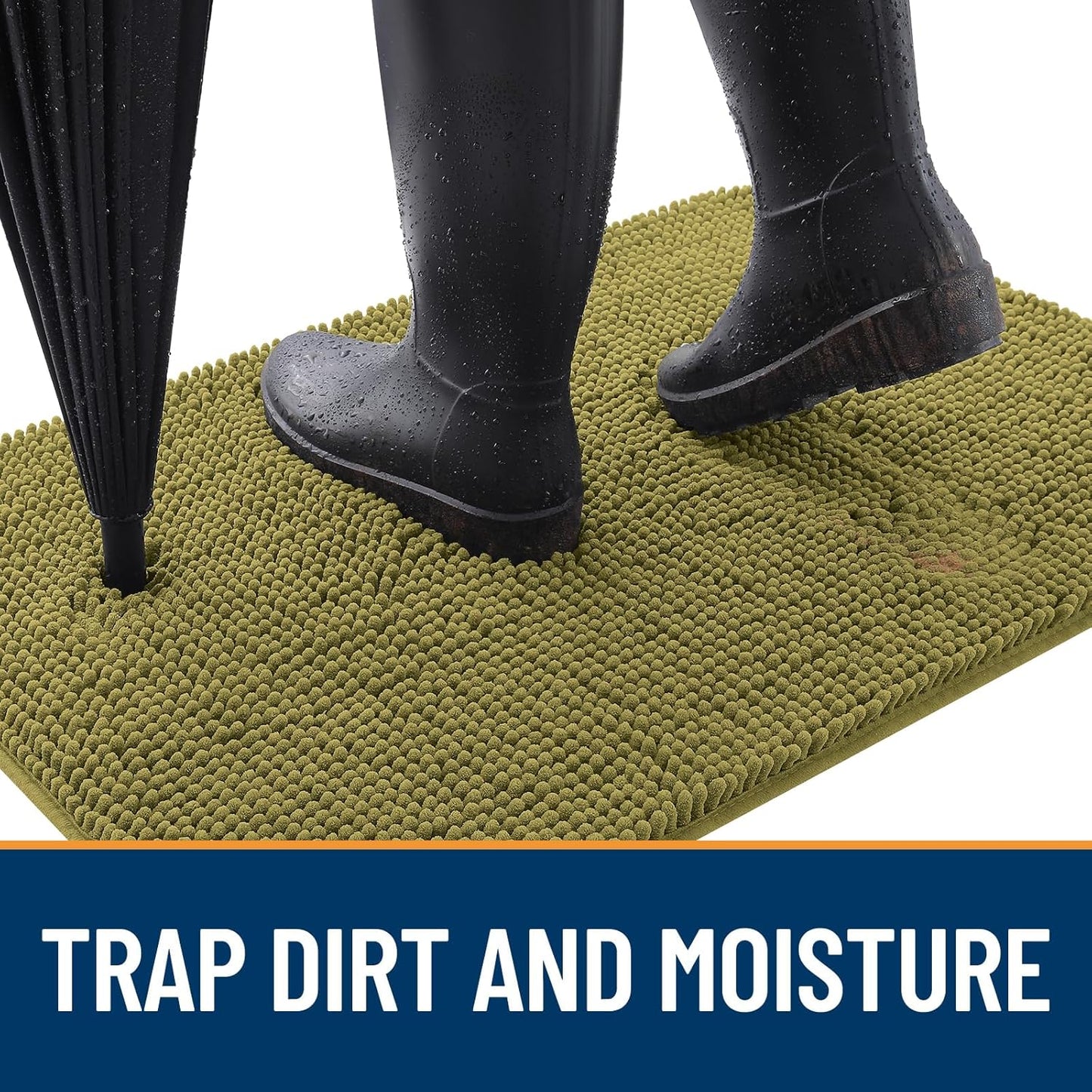 OLANLY Dog Door Mat for Muddy Paws 44x24, Absorbs Moisture and Dirt, Absorbent Non-Slip Washable Doormat, Quick Dry Chenille Mud Mat, Entry Indoor Entryway Carpet for Inside Floor, Willow Green