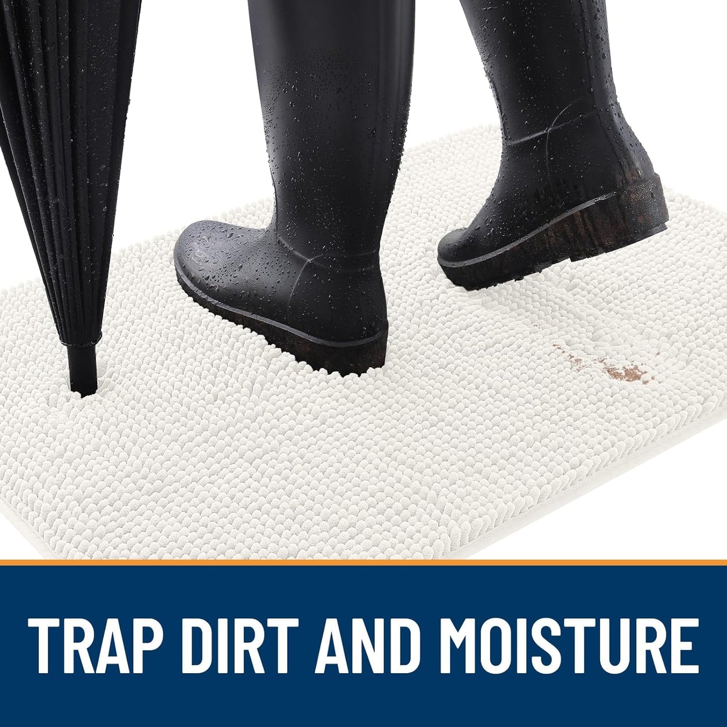 OLANLY Dog Door Mat for Muddy Paws 47x24, Absorbs Moisture and Dirt, Absorbent Non-Slip Washable Doormat, Quick Dry Chenille Mud Mat for Dogs, Entry Indoor Entryway Carpet for Inside Floor, Ivory