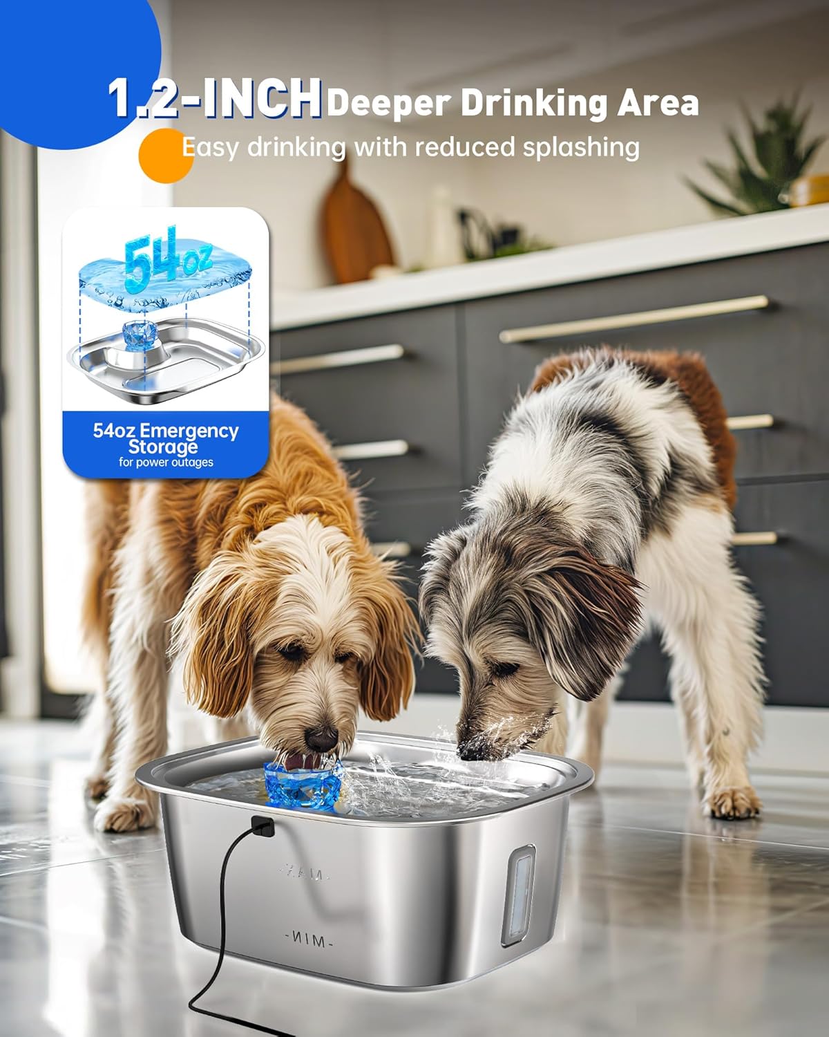 Dog Water Fountain for Large Dogs Stainless Steel, 3Gal Extra Large Dog Water Bowl Dispenser with 2 Filters & Visual Window, Automatic Filtered Pet Fountain Indoor, Quiet Safe Pump with LED Indicator