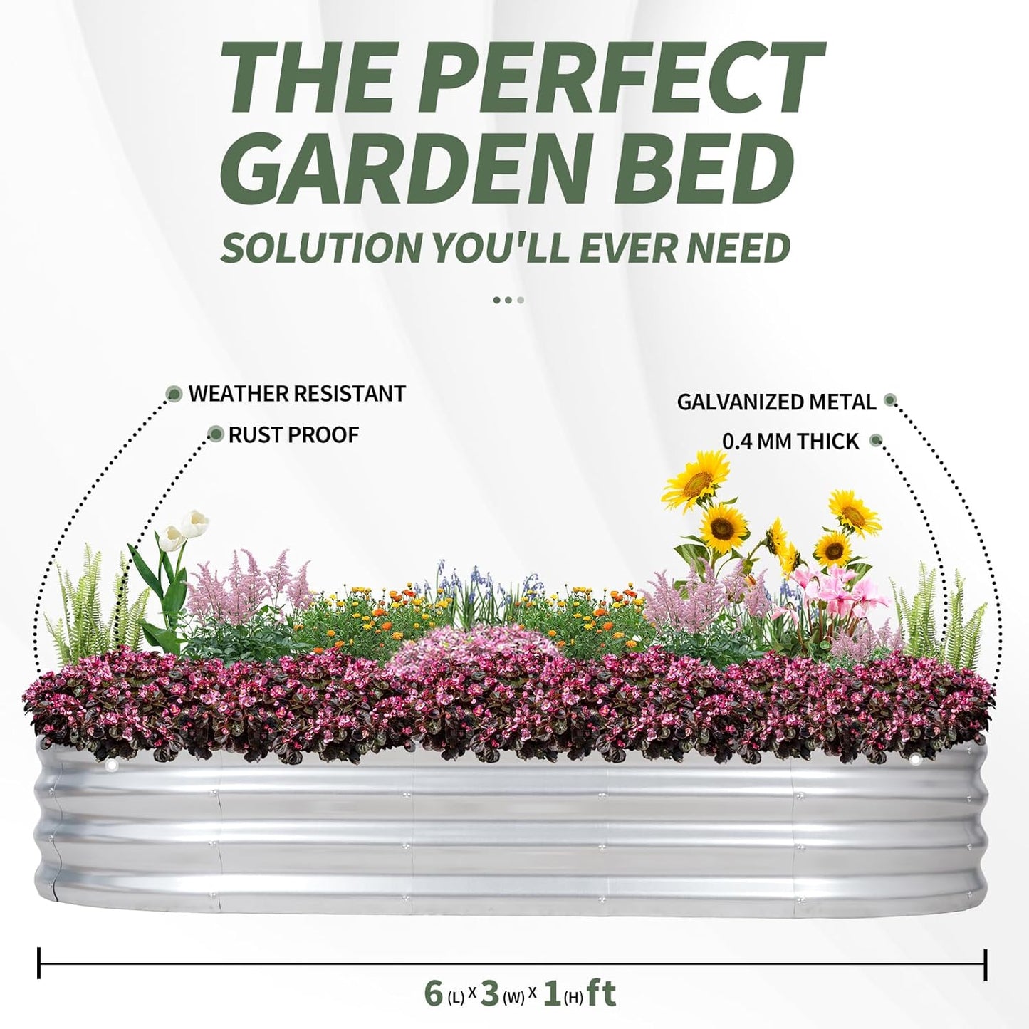 1MORE Galvanized Raised Garden Bed- Planter Garden Boxes Outdoor, Raised Beds for Gardening, 6x3x1ft Metal Garden Bed Kit for Vegetables Flower, Planter Raised Bed with Protective Tape & Tools.Silver