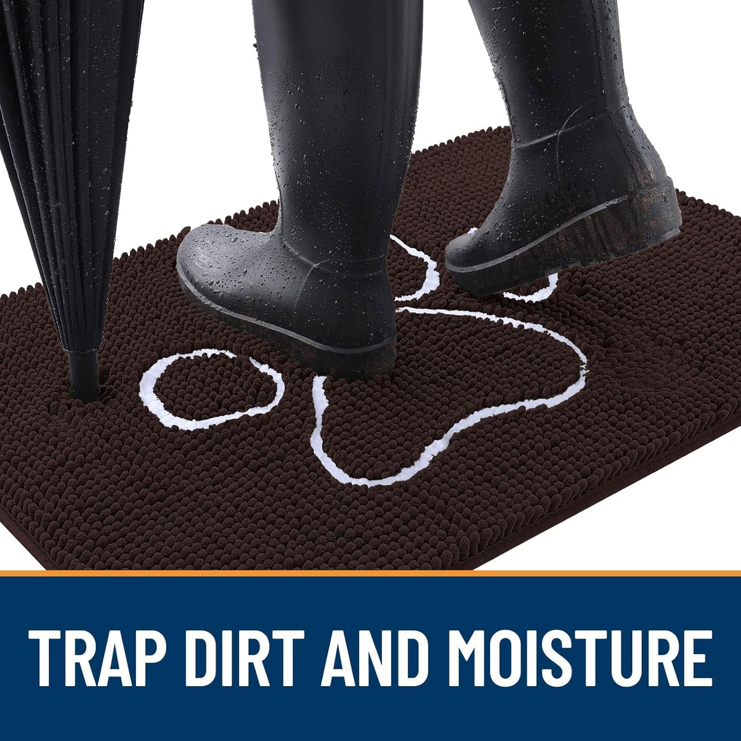 OLANLY Door Mat for Muddy Dog Paws 48x30, Ultra Absorbent Chenille Mud Doormat with Paw Print Design, Non-Slip Washable Doormat for Indoor Entryway, Quick-Dry Pet Bed Mats for Dirty Dogs, Brown